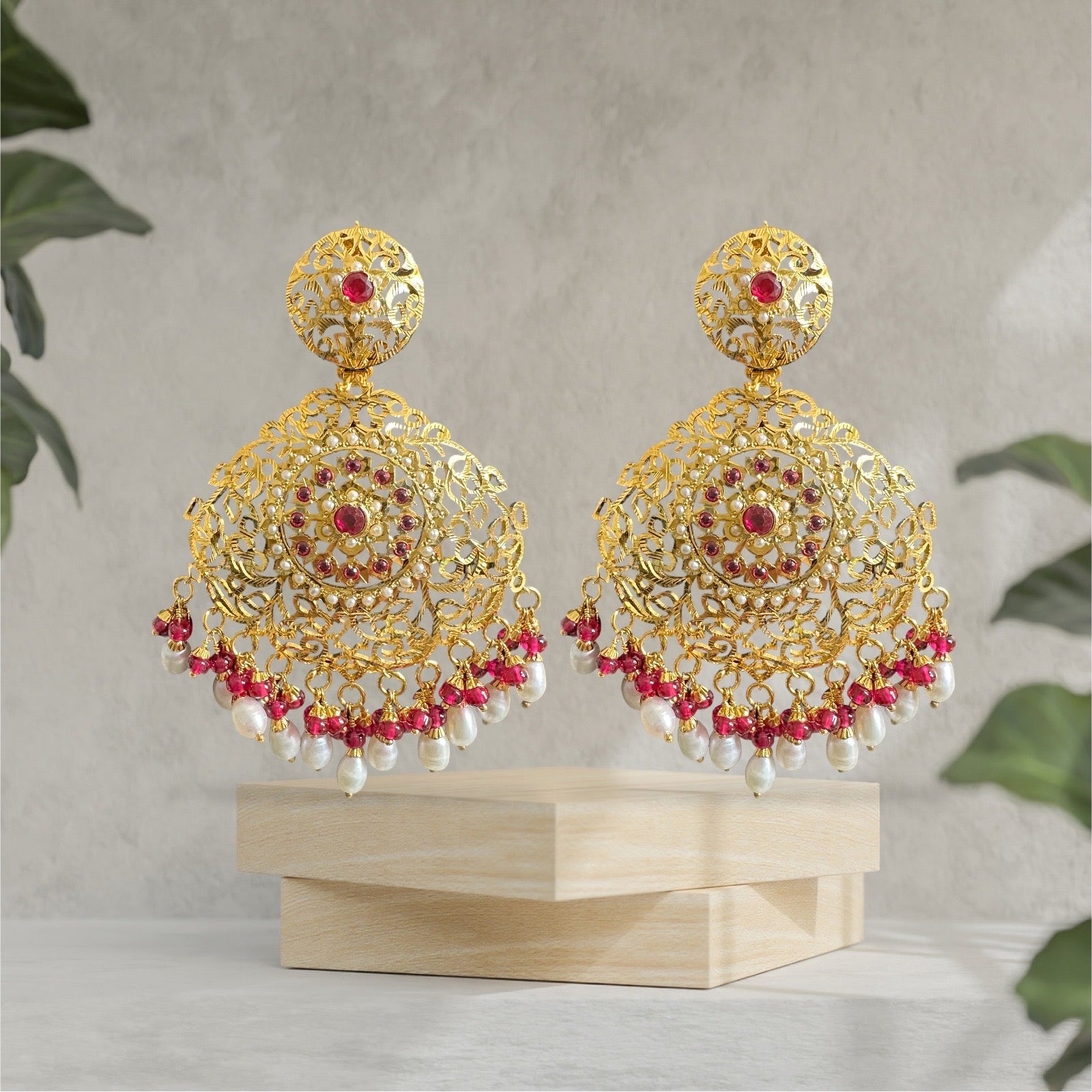 Ruby pearl gold plated silver earrings ( READY TO SHIP )