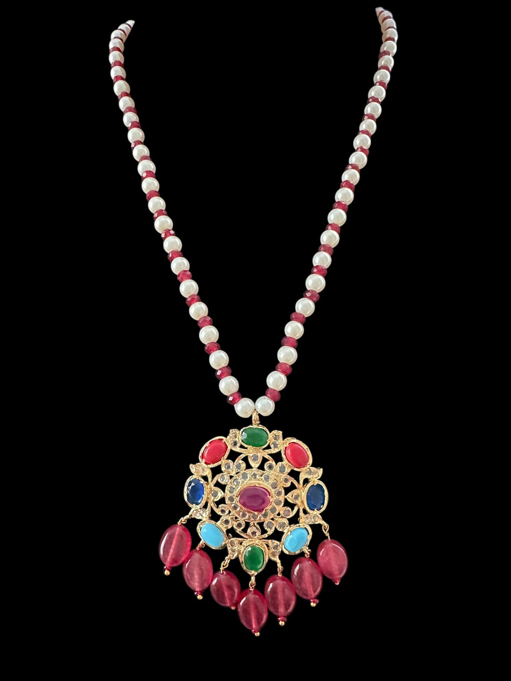 PS543 Ammara pendant  set in navratan ( READY TO SHIP )
