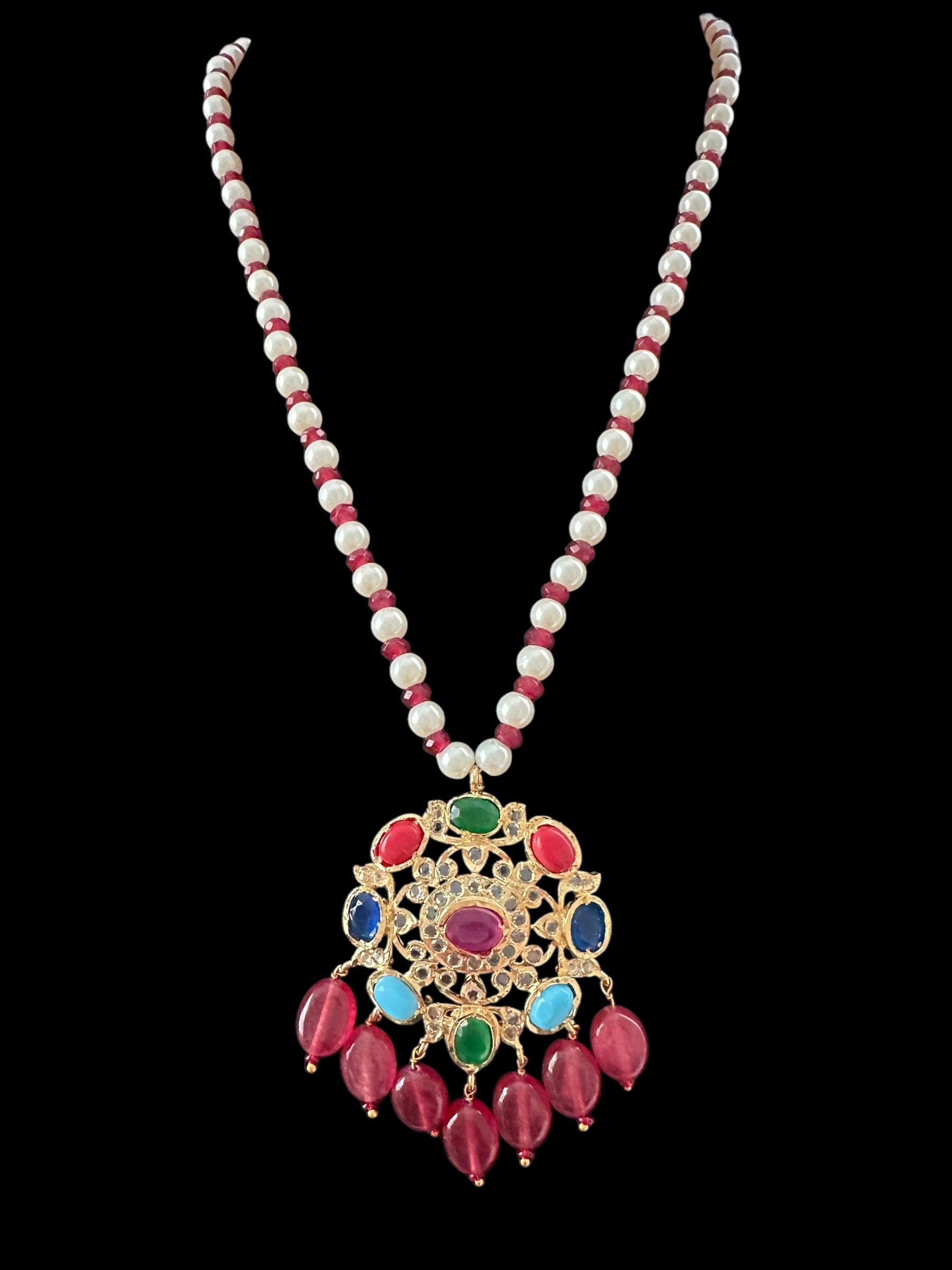PS543 Ammara pendant  set in navratan ( READY TO SHIP )