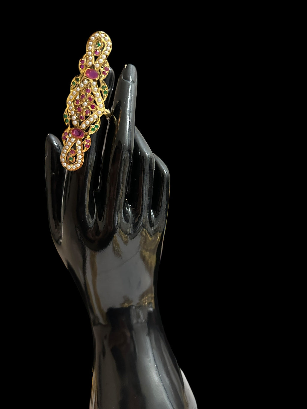 DJR48 Oversized Jadau pearl ring(Ruby emerald pearl ) ( READY TO SHIP )