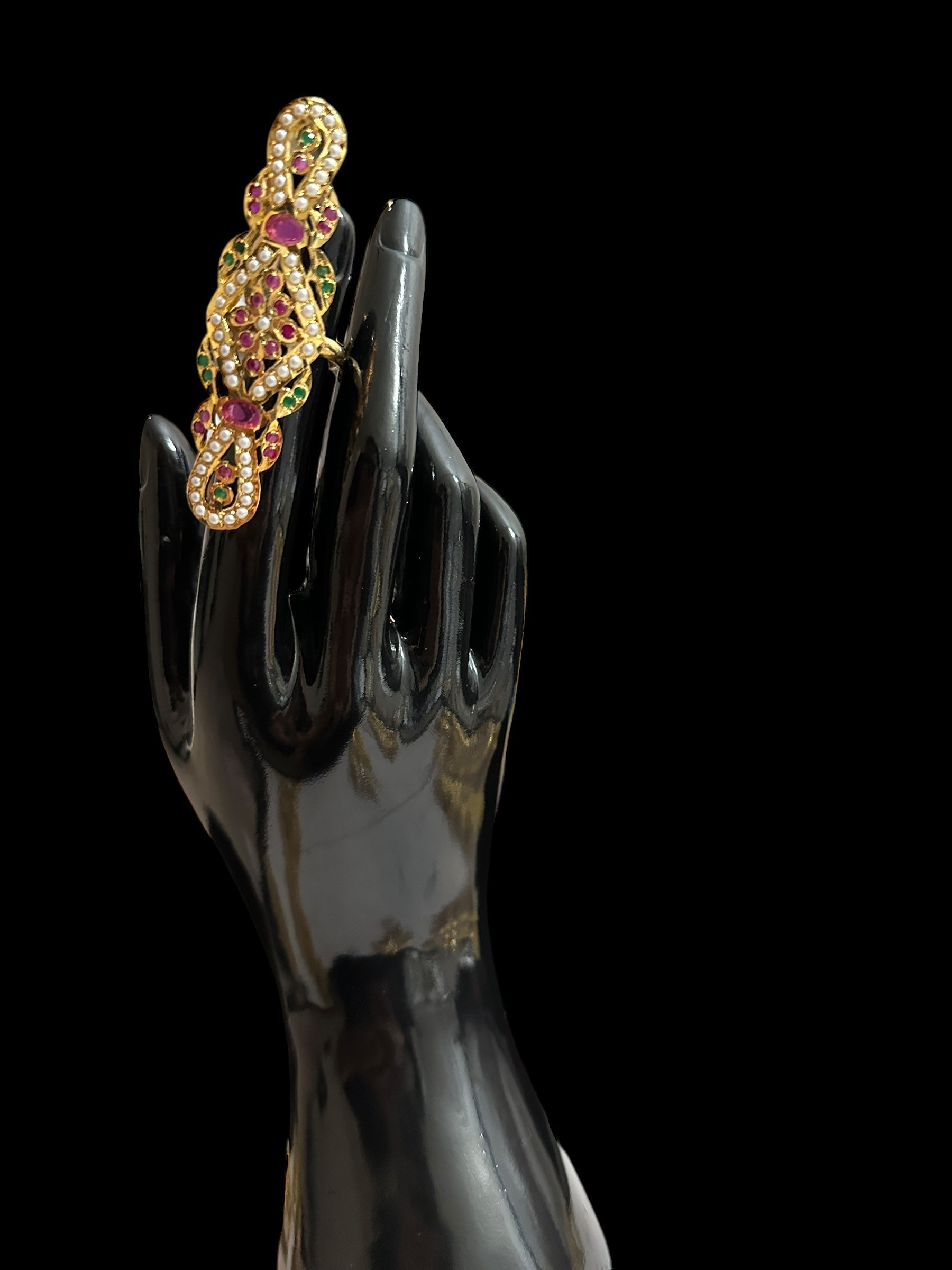 DJR48 Oversized Jadau pearl ring(Ruby emerald pearl ) ( READY TO SHIP )