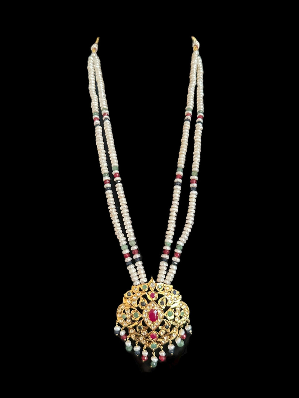 DLN121 Moissanite with Ruby emerald sapphire long set with earrings ( READY TO SHIP )