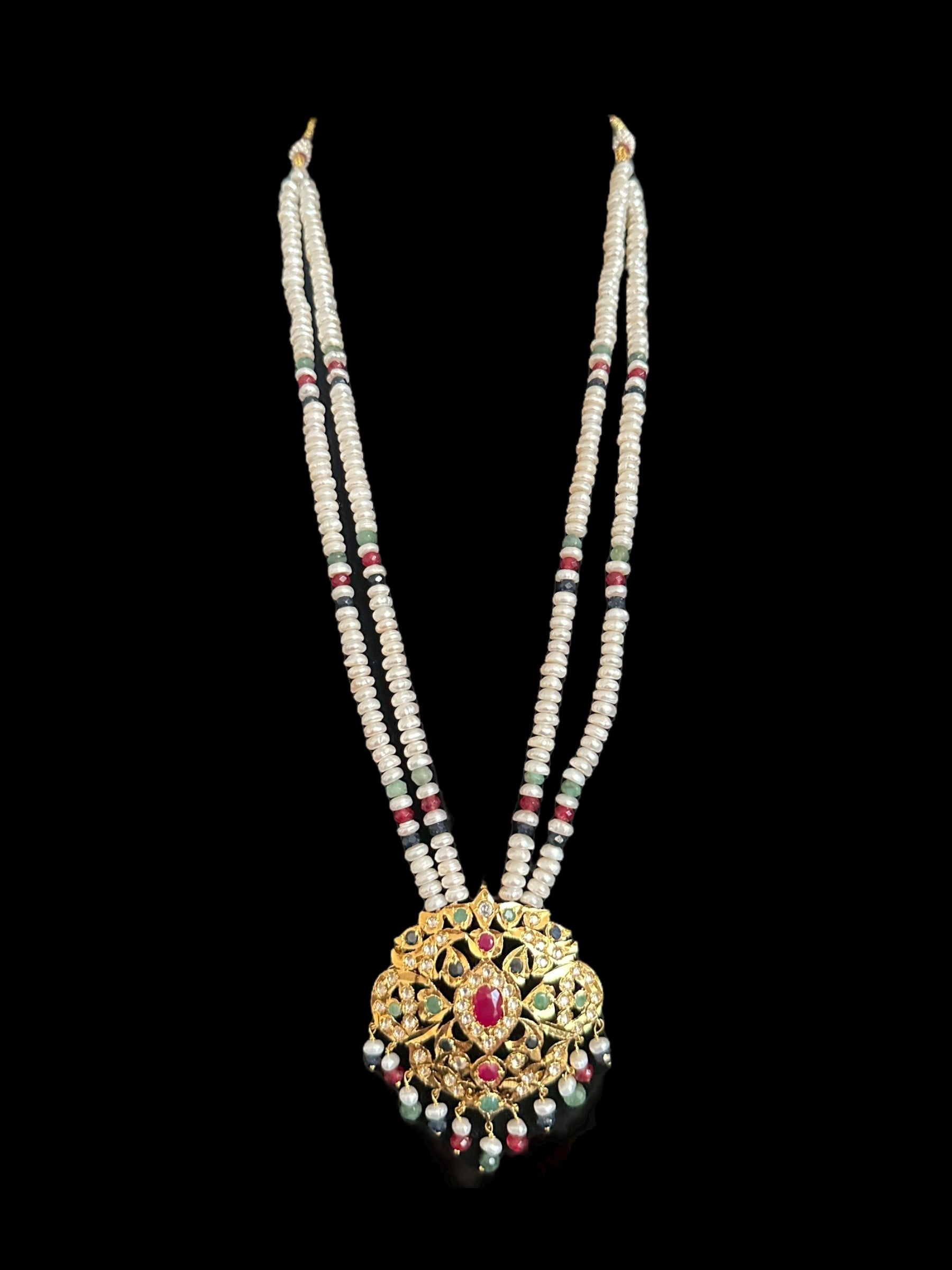 DLN121 Moissanite with Ruby emerald sapphire long set with earrings ( READY TO SHIP )