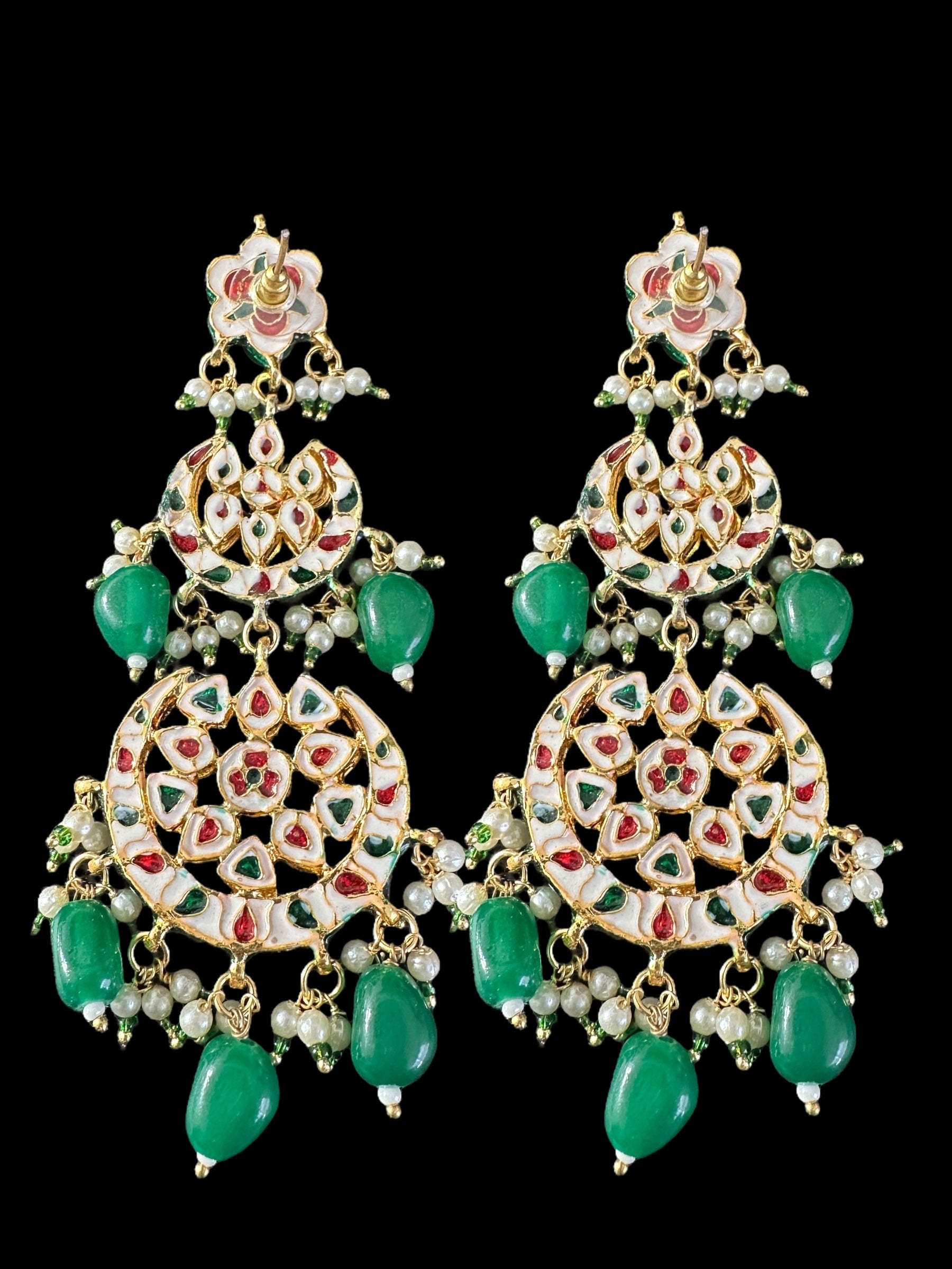 Irina earrings tika set in kundan with green beads ( READY TO SHIP )