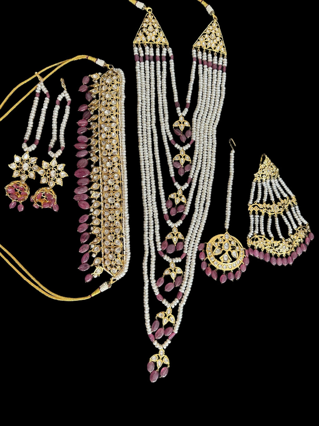 BR310 Bridal jadavi lacha , satlada  in moissanite and emeralds ( SHIPS IN 5 WEEKS )