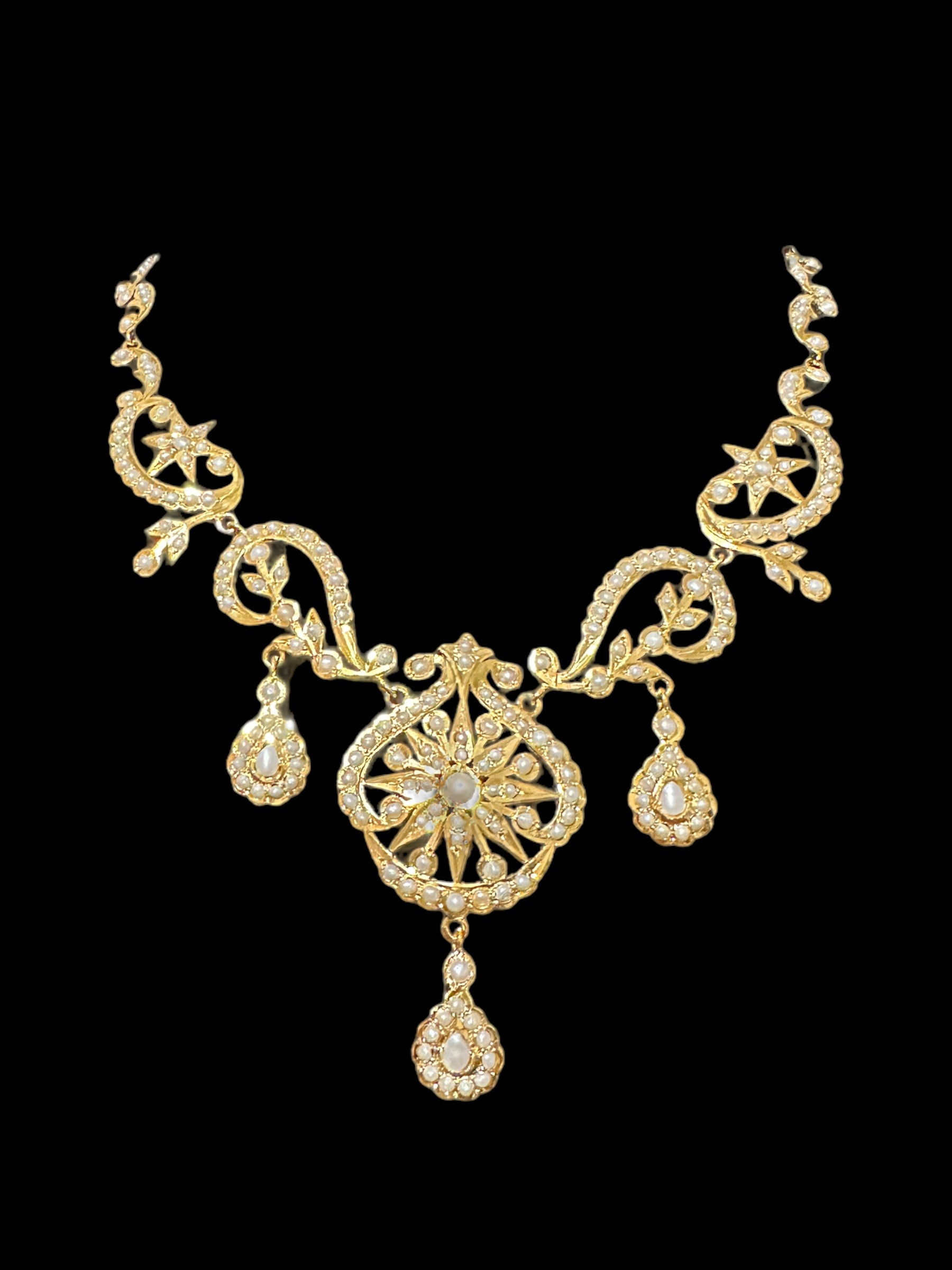 Gold plated silver necklace earrings set in fresh water pearls ( SHIPS IN 4 WEEKS )