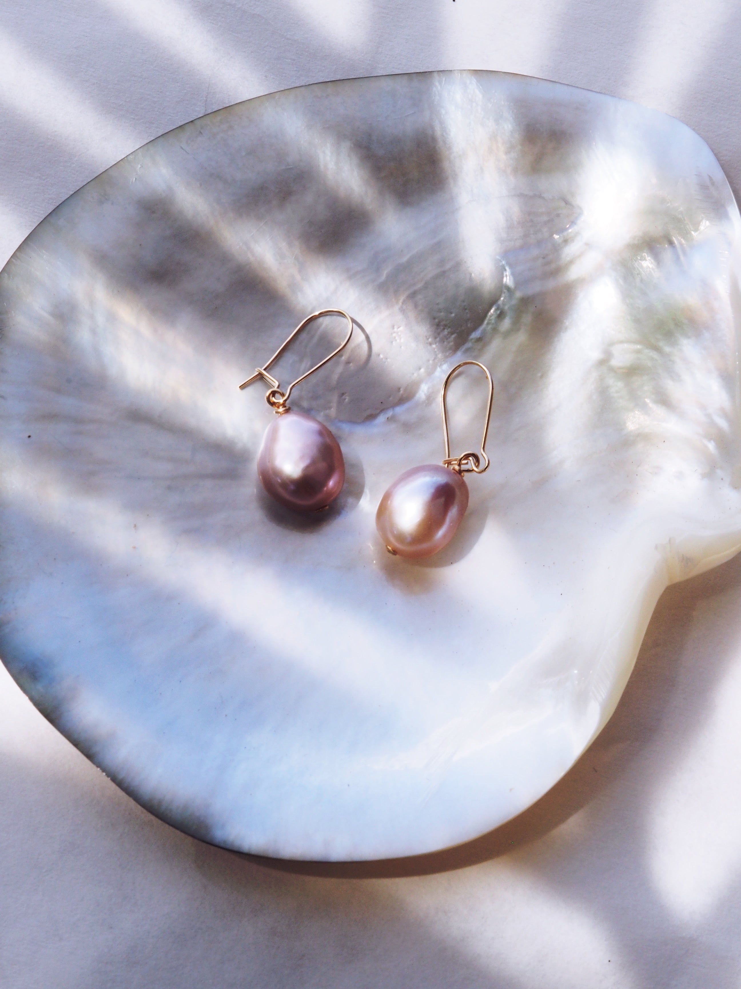 Pink Freshwater Pearl Gold Drop Earrings - Akala