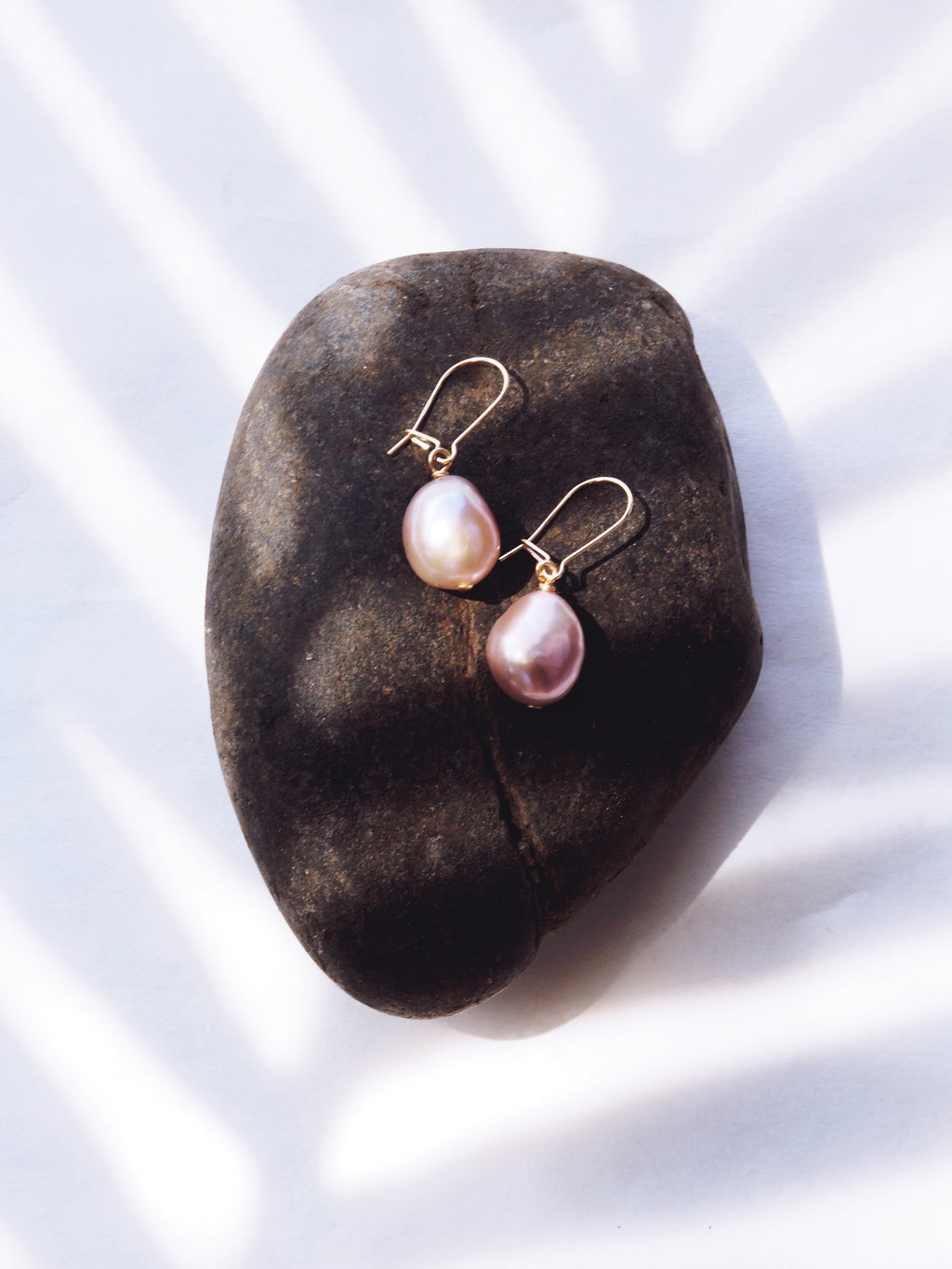 Pink Freshwater Pearl Gold Drop Earrings - Akala