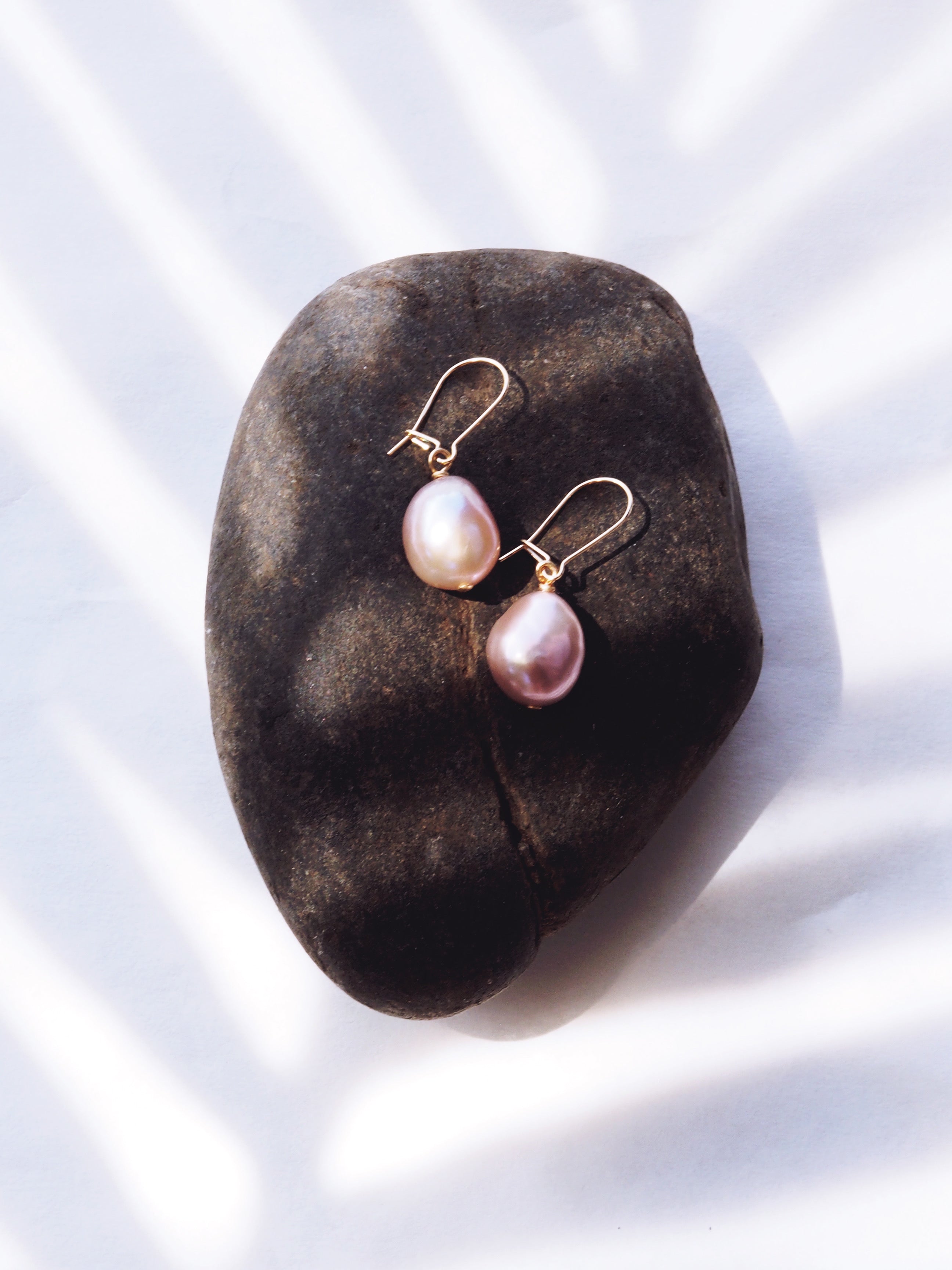 Pink Freshwater Pearl Gold Drop Earrings - Akala