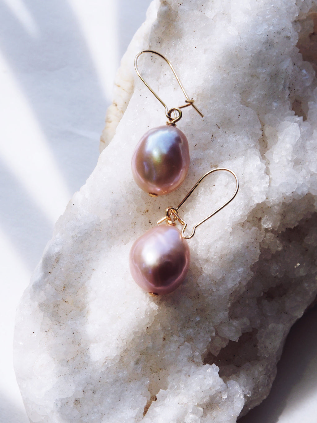 Pink Freshwater Pearl Gold Drop Earrings - Akala