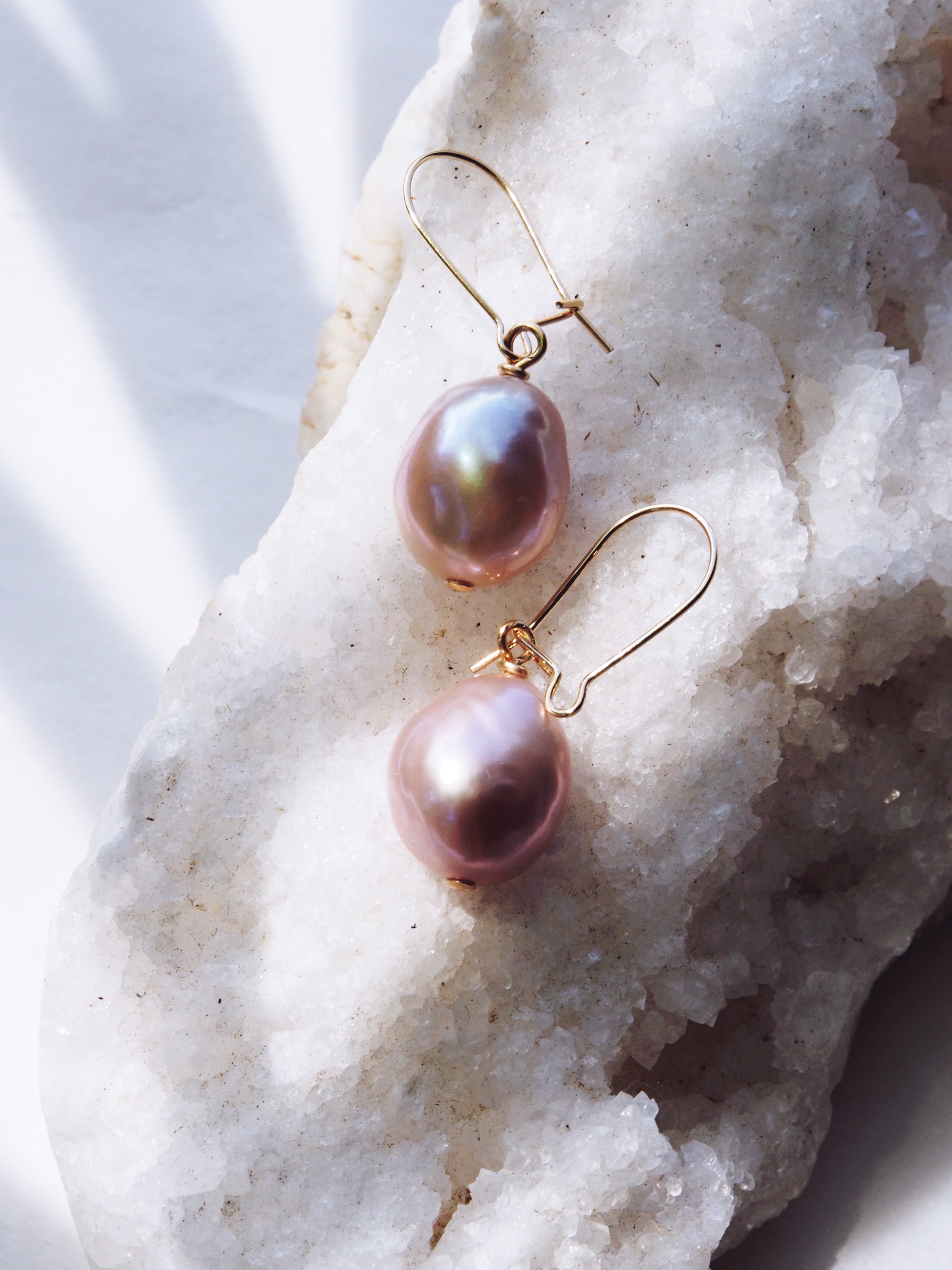 Pink Freshwater Pearl Gold Drop Earrings - Akala