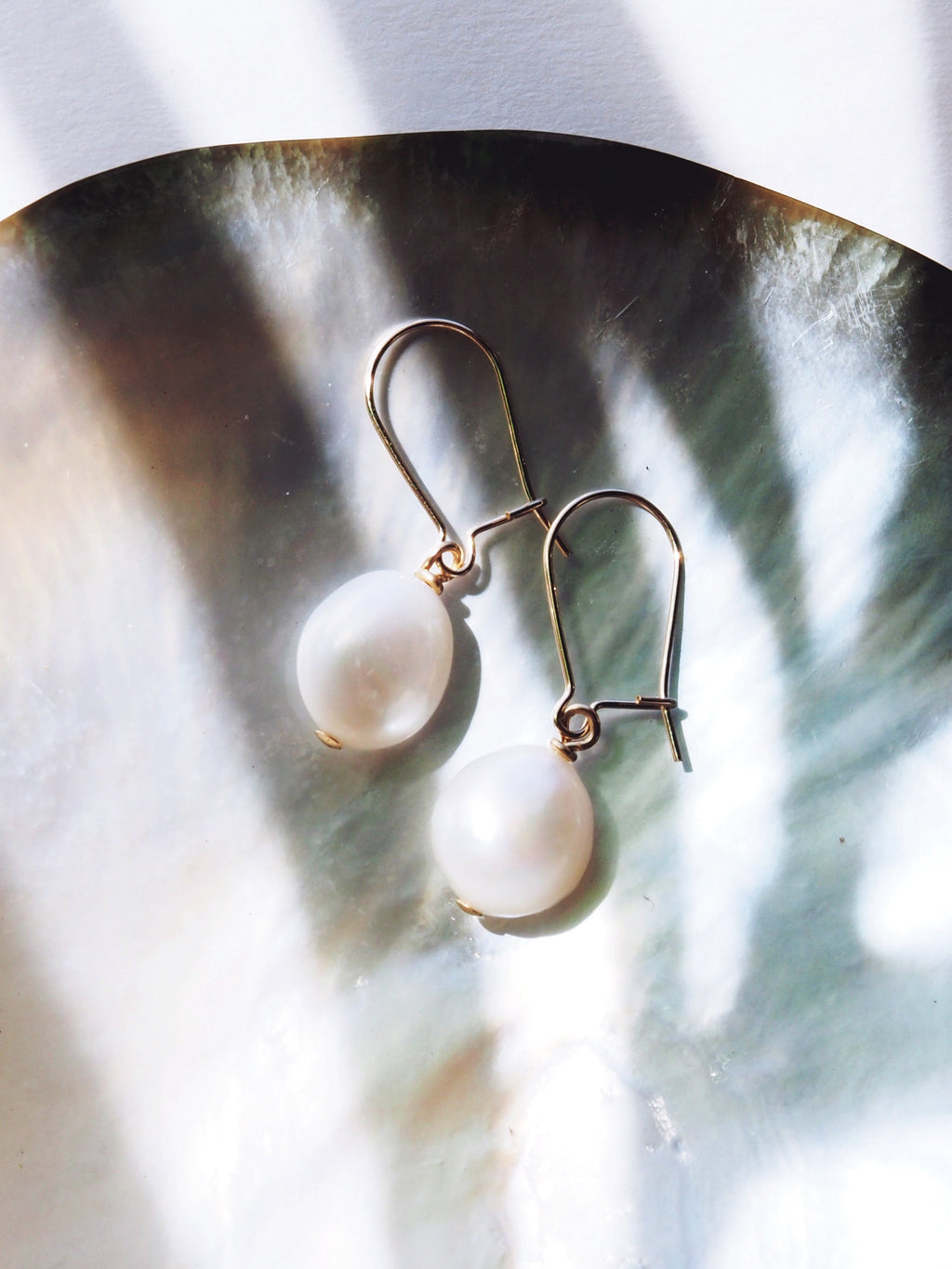 White Freshwater Pearl Drop Earrings - Gold Haukea