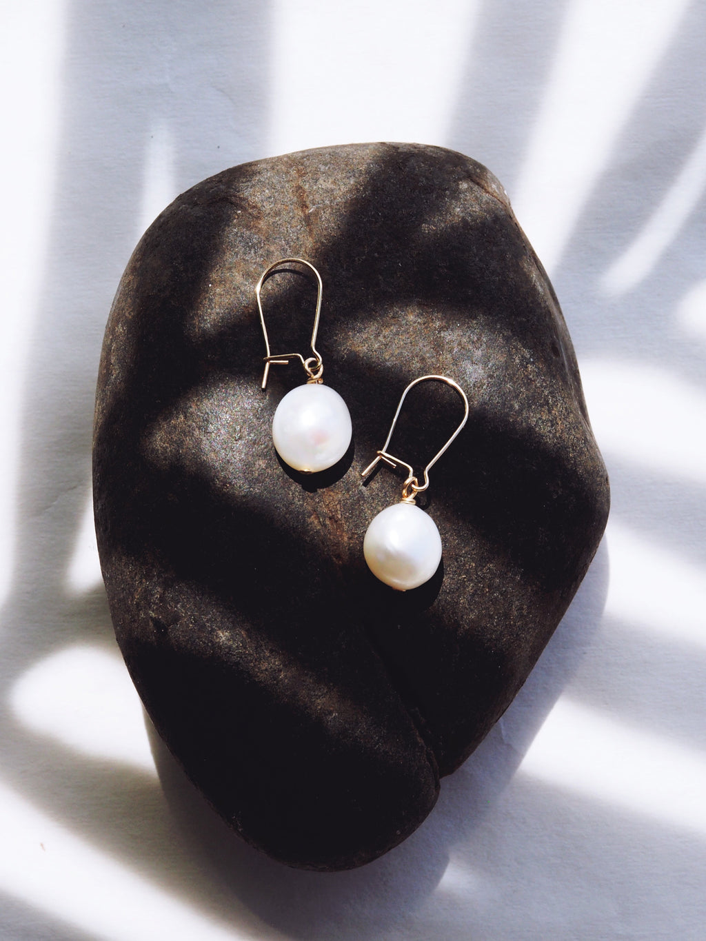 White Freshwater Pearl Drop Earrings - Gold Haukea