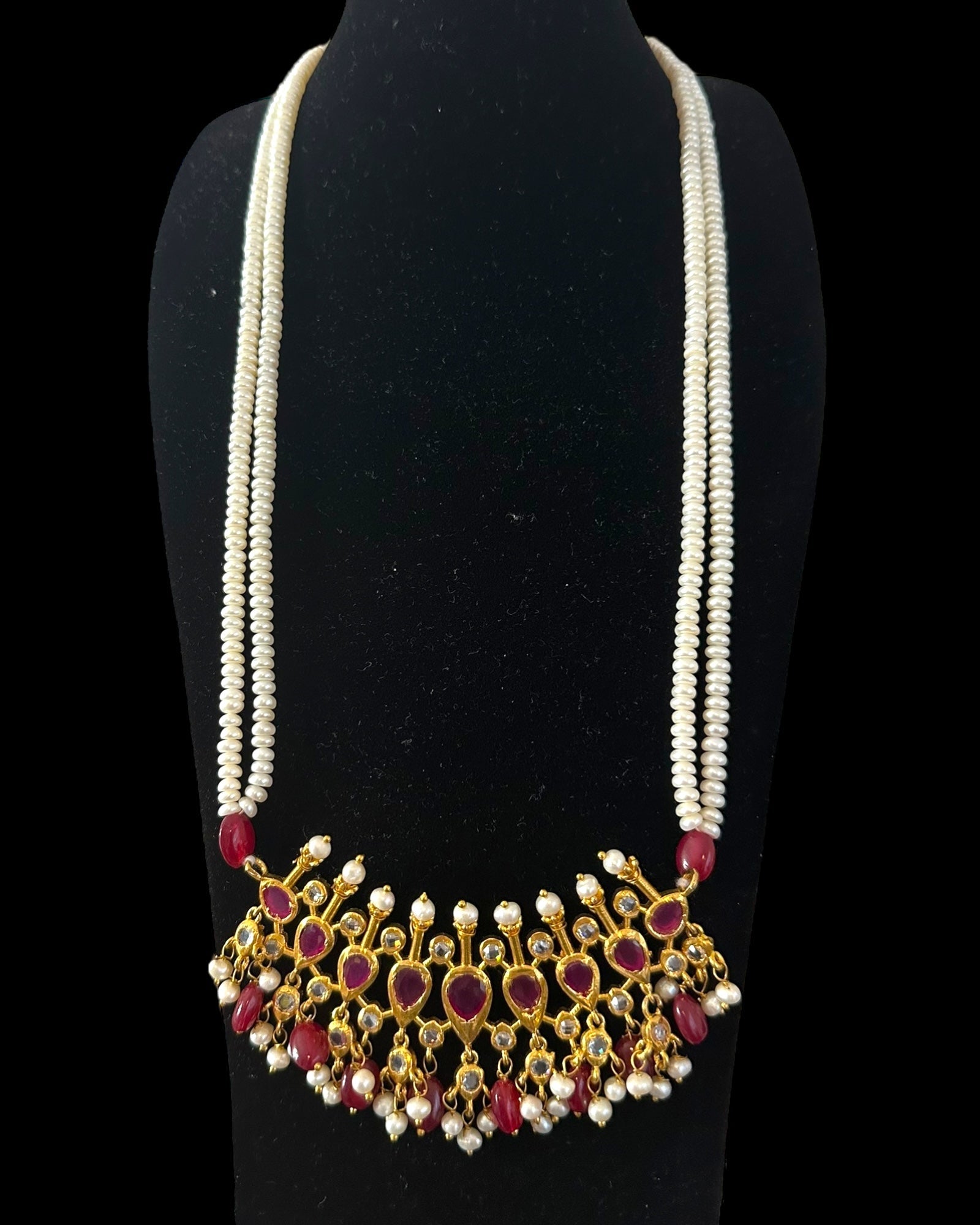 PS557 Hyderabadi / Nizami tirmani in fresh water pearls with chandbali( READY TO SHIP )