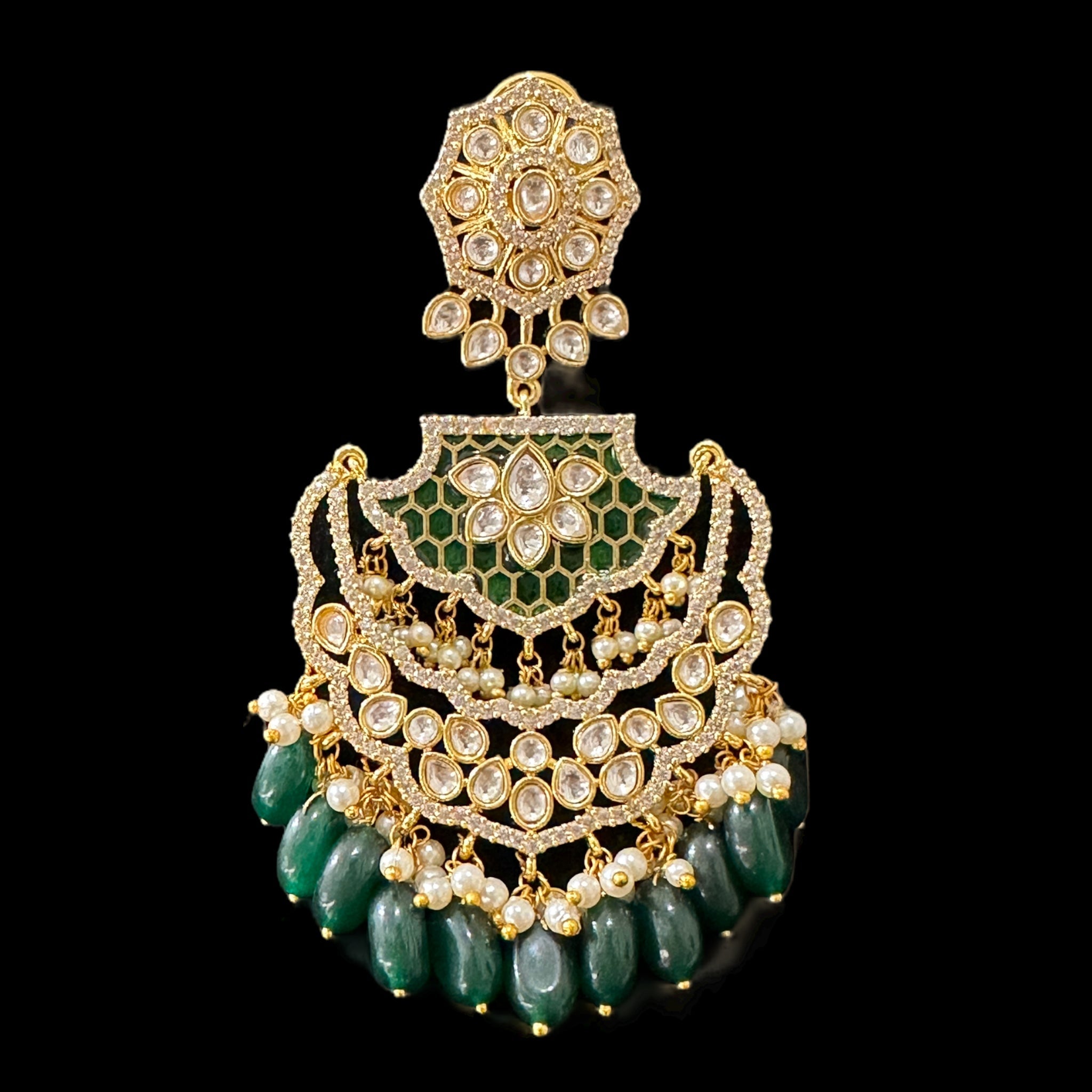 DER546 polki with green  meenakari statement earrings ( READY TO SHIP)