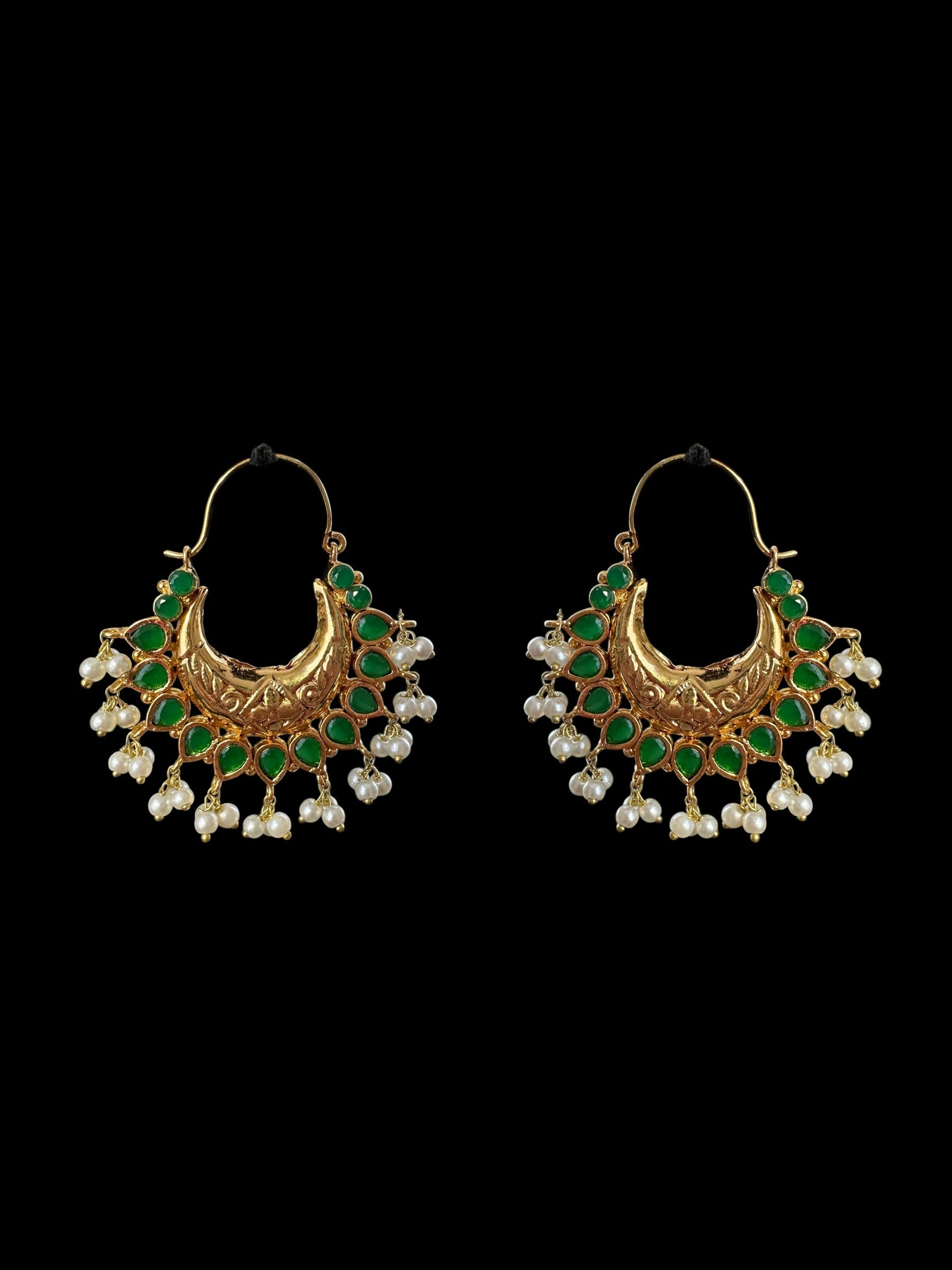 DER741 Chandbali earrings - hoop style - Emerald   ( medium sized ) ( READY TO SHIP )