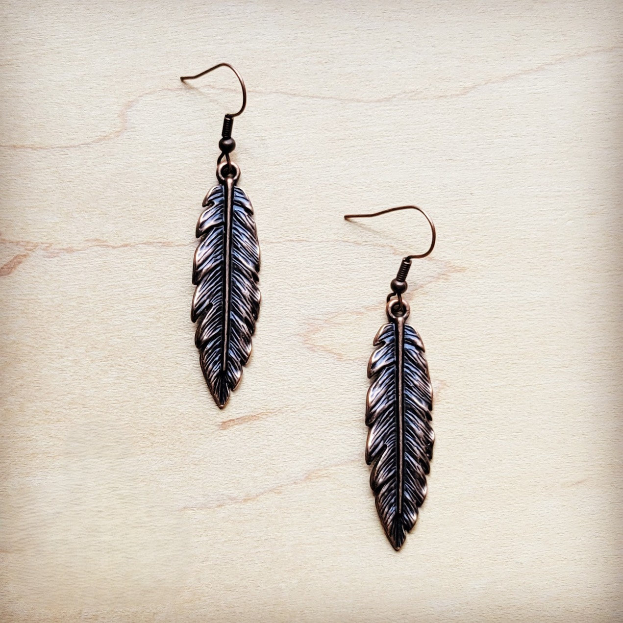 Antique Copper Feather Earrings 220v