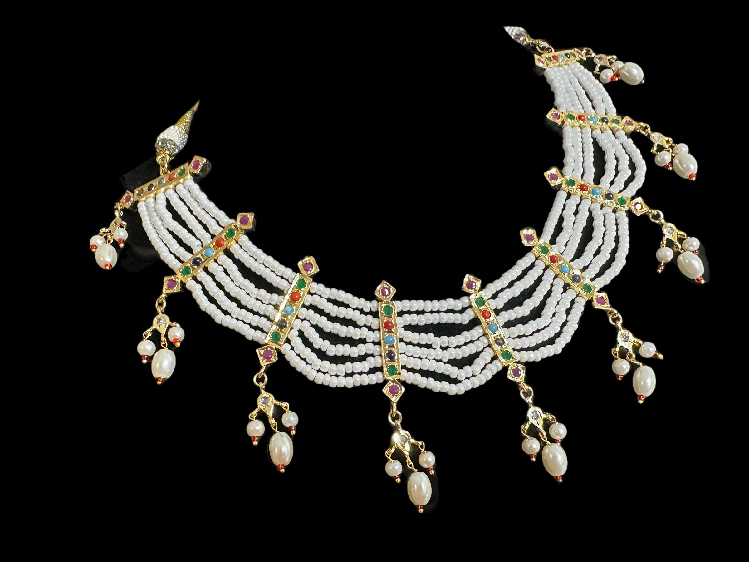 C517 Navratan necklace with earrings ( READY TO SHIP  )