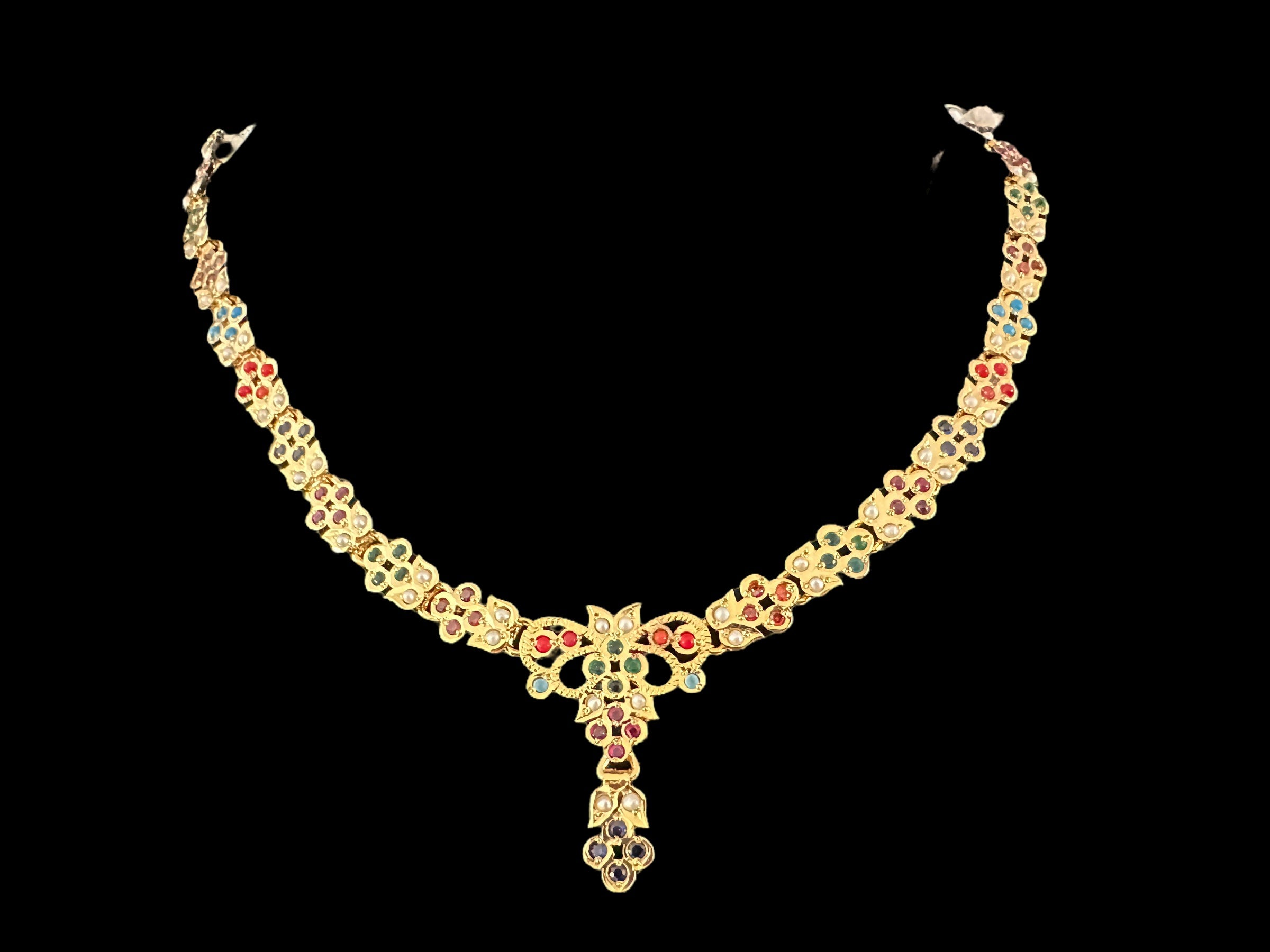 Navratan necklace set in gold plated silver ( READY TO SHIP )