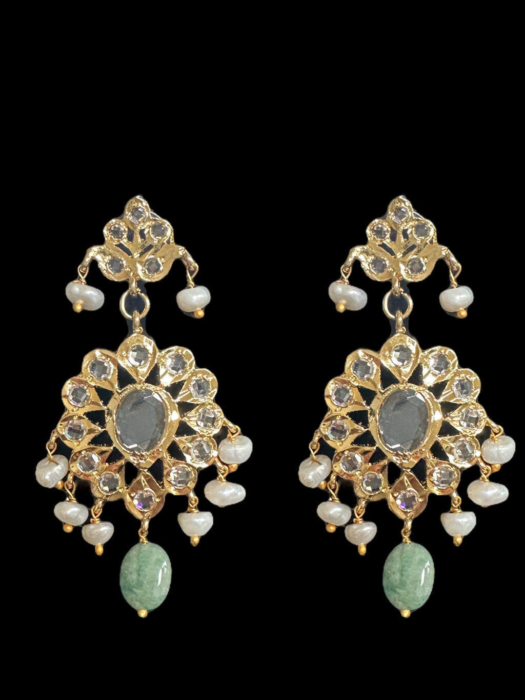 SAT90 GOLD PLATED SATLADA WITH FRESH WATER PEARLS AND EMERALD BEADS ( READY TO SHIP )