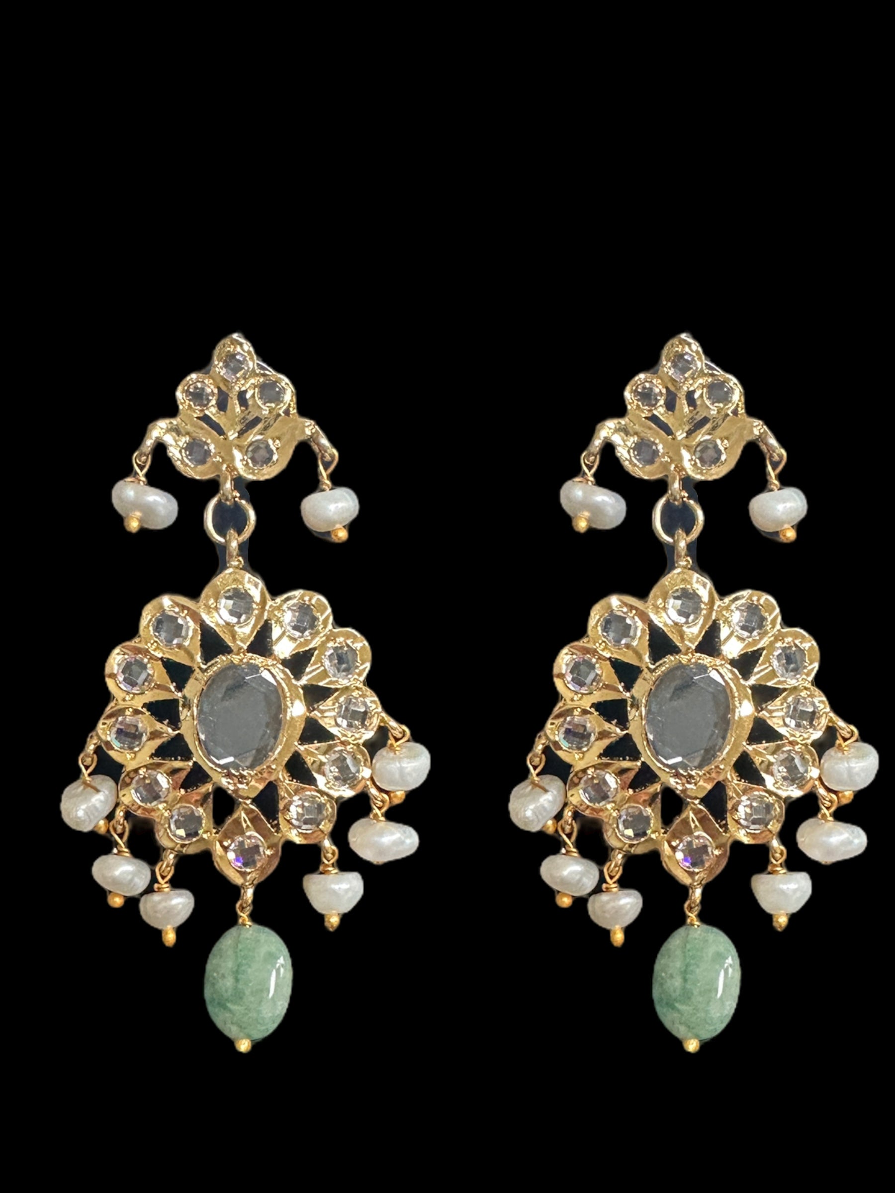 SAT90 GOLD PLATED SATLADA WITH FRESH WATER PEARLS AND EMERALD BEADS ( READY TO SHIP )