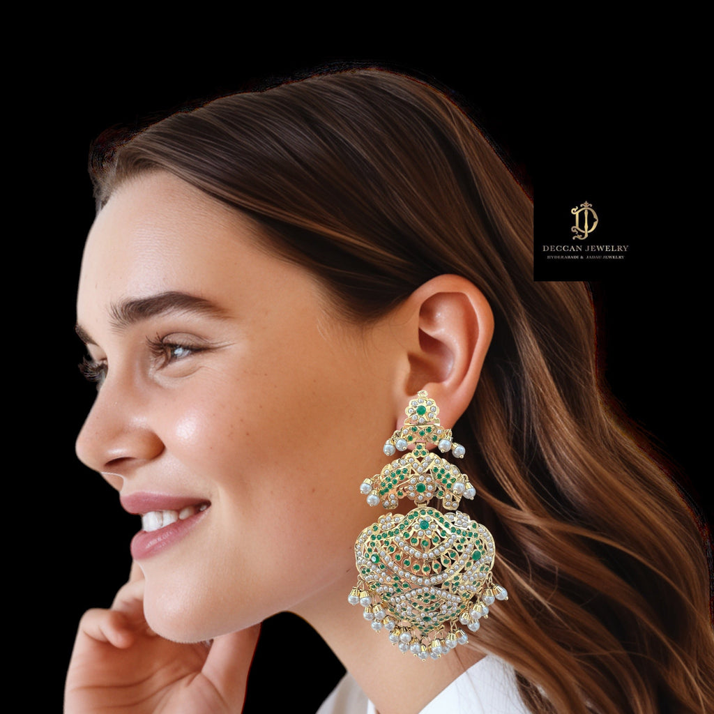 DER643 emerald and pearl jadau earrings ( READY TO SHIP )