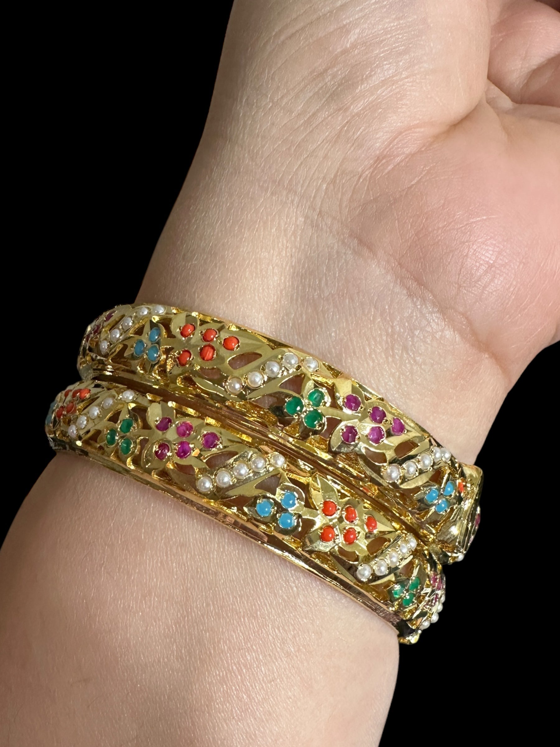 B310 Jadau  bangles ( Navratan   ) ( READY TO SHIP)