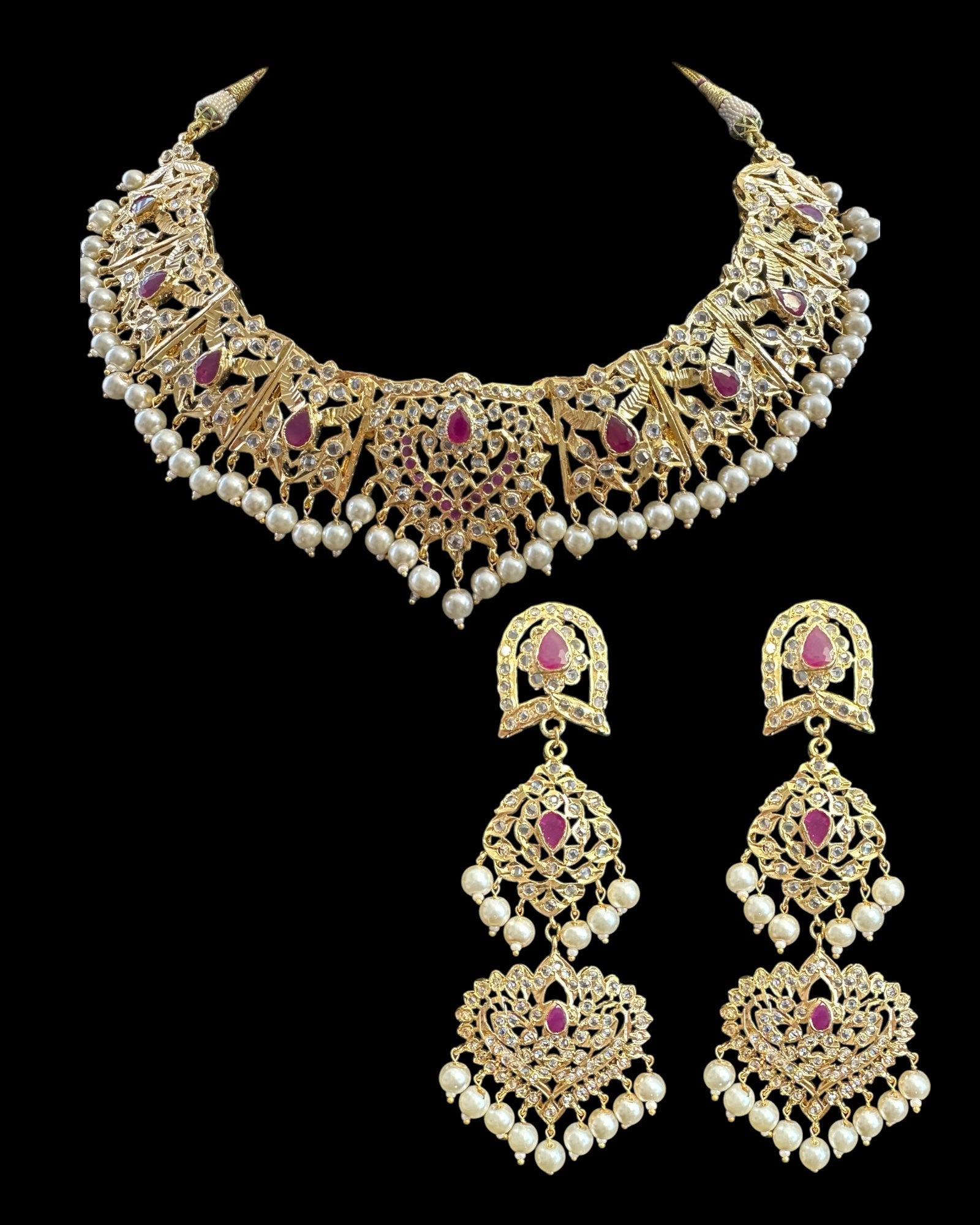 DNS176 necklace in pearls and rubies ( SHIPS IN 4 WEEKS  )