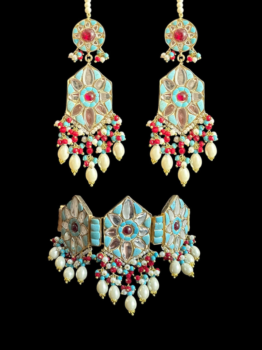 C528 Zaria turquoise ruby choker with earrings ( READY TO SHIP )