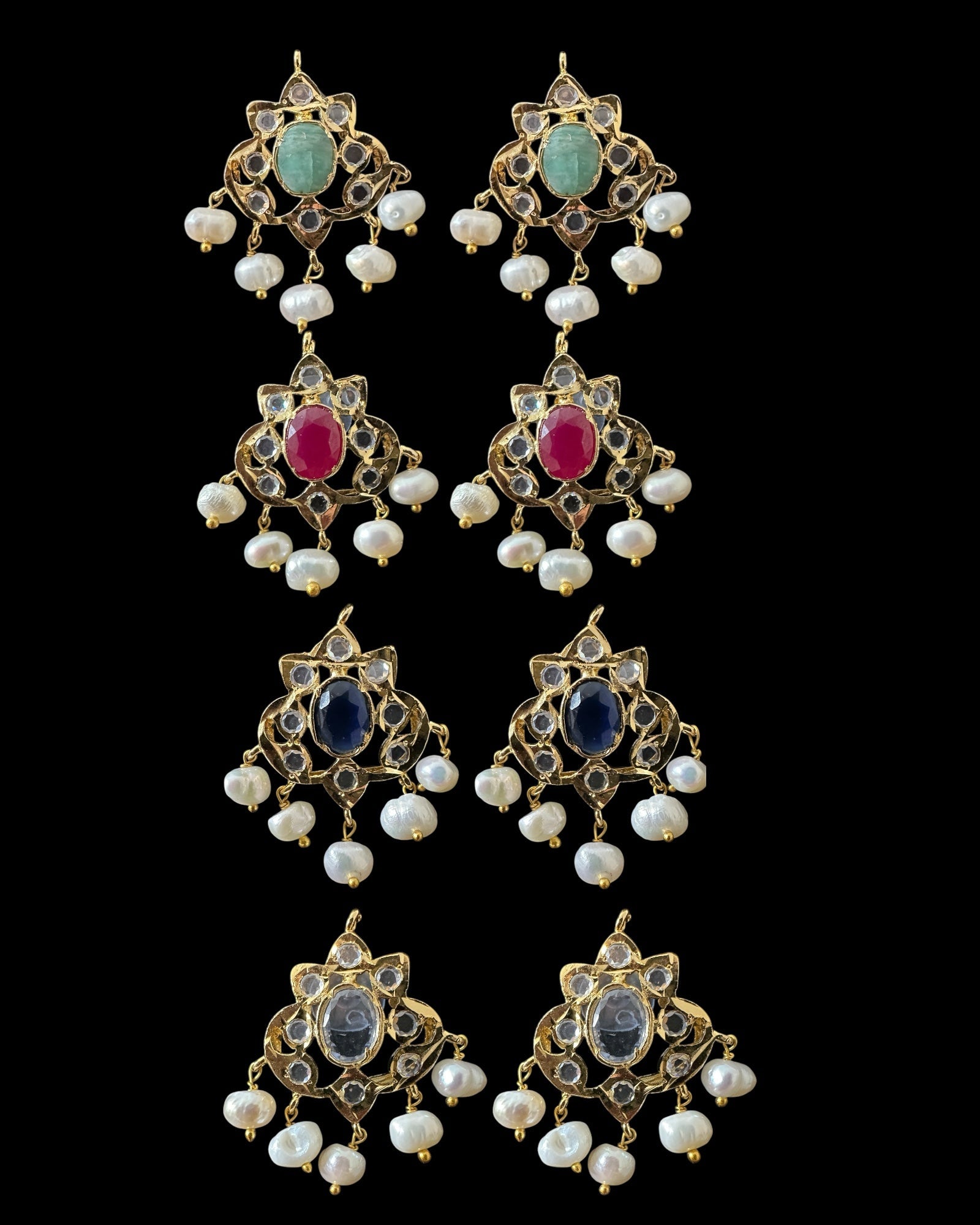 ET25 Hyderabadi real stones with fresh water pearl tops ( READY TO SHIP )
