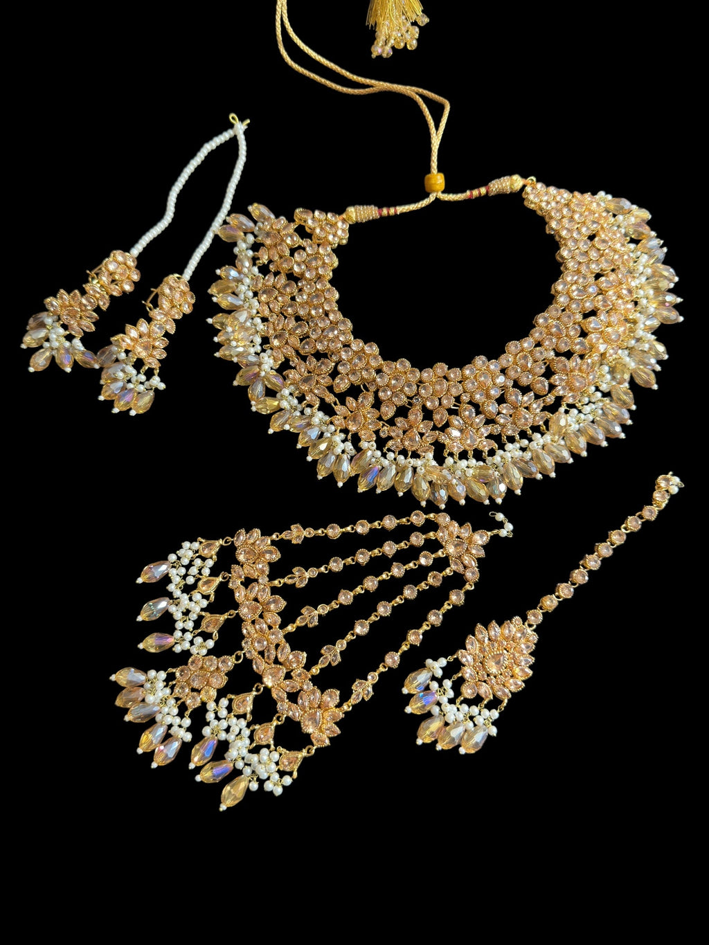 BR478 Kafiya bridal set in golden / champagne  stones and beads ( READY TO SHIP )