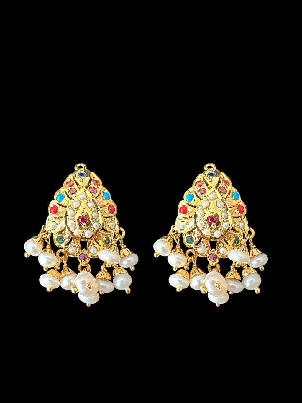 Gold plated jadau silver pendant set in navratan   ( READY TO SHIP )