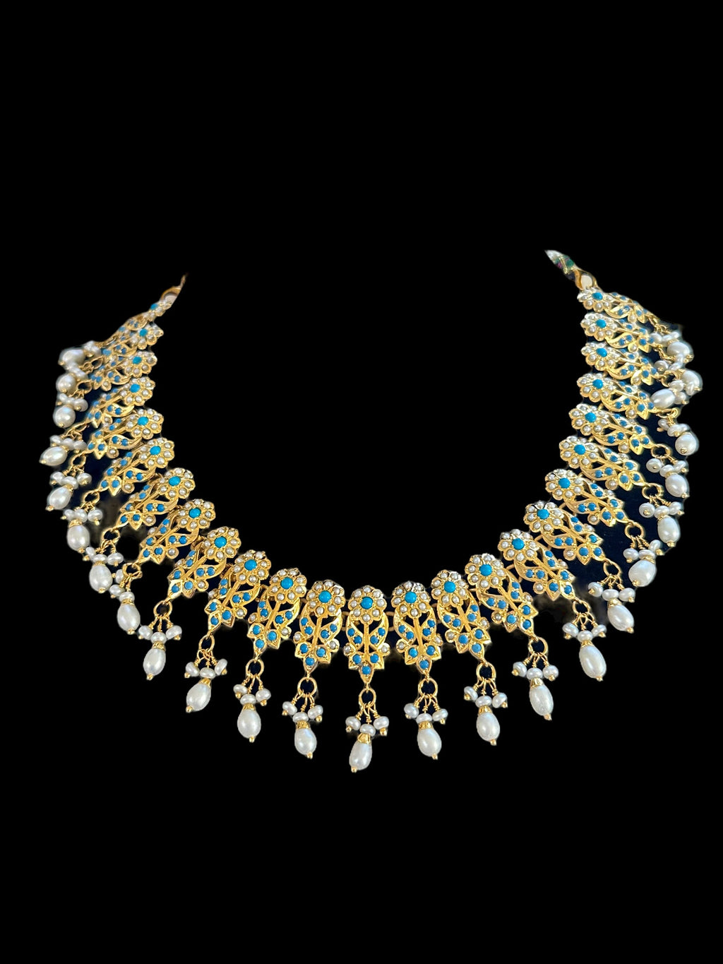 Turquoise pearl gold plated silver necklace set ( SHIPS IN 5 WEEKS )