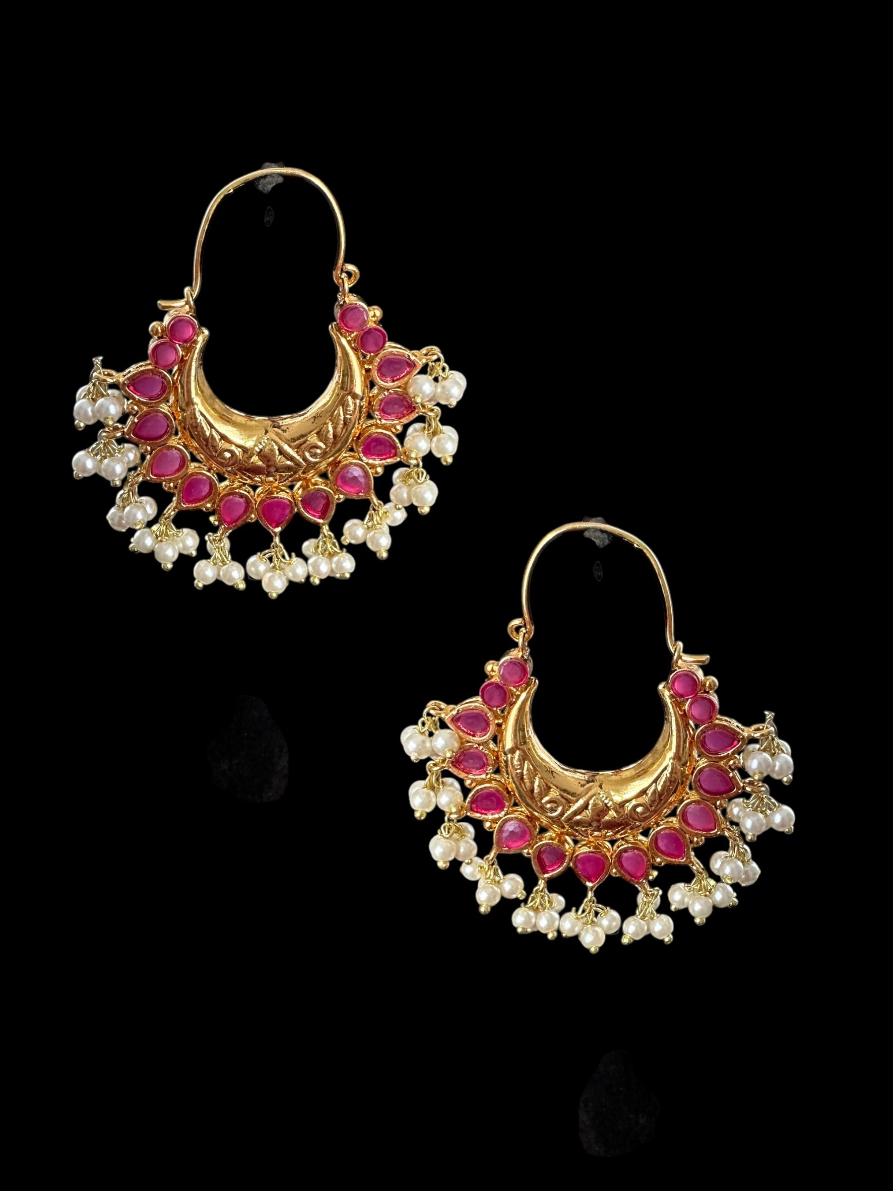DER740 Chandbali earrings - hoop style Ruby  ( medium sized ) ( READY TO SHIP )