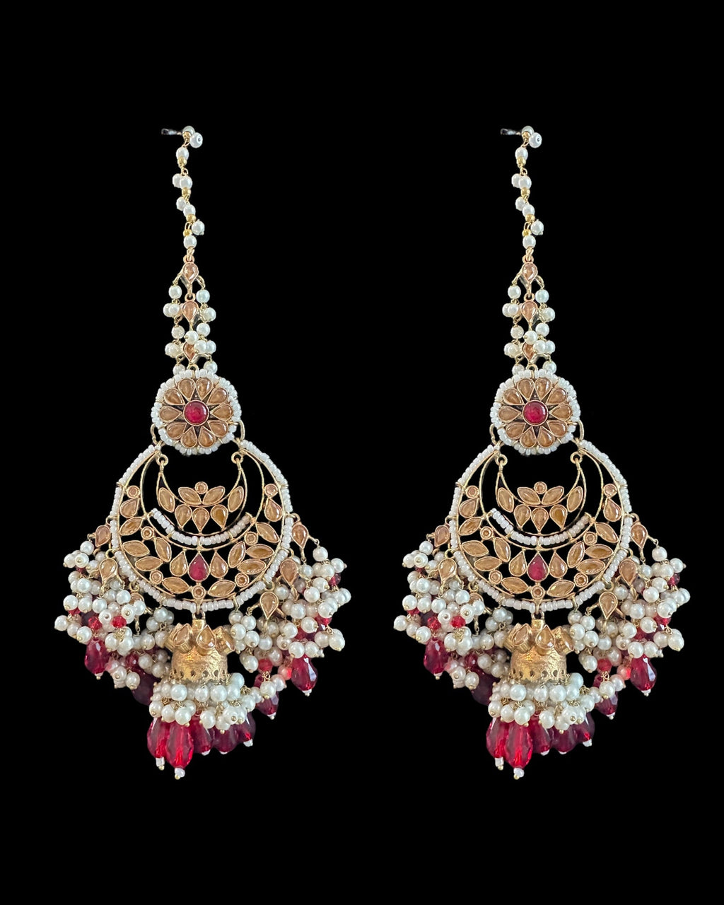 BR489 Simran bridal set in golden / red beads combination( READY TO SHIP )