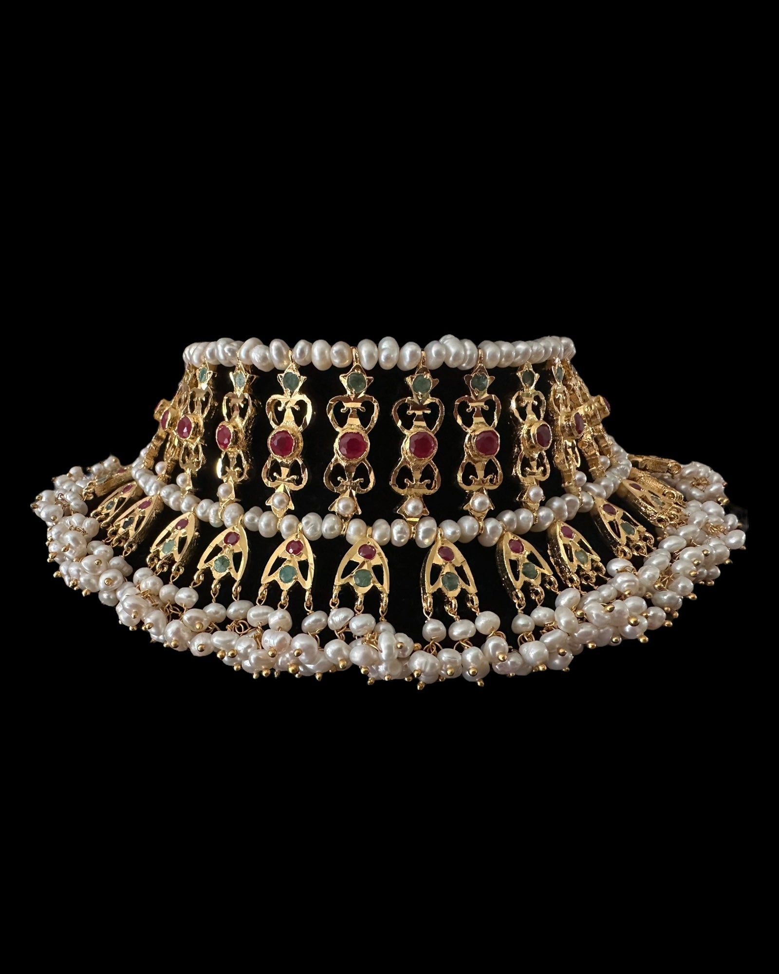 Viya bridal set in natural pearls , rubies and emeralds ( SHIPS IN 4 WEEKS)