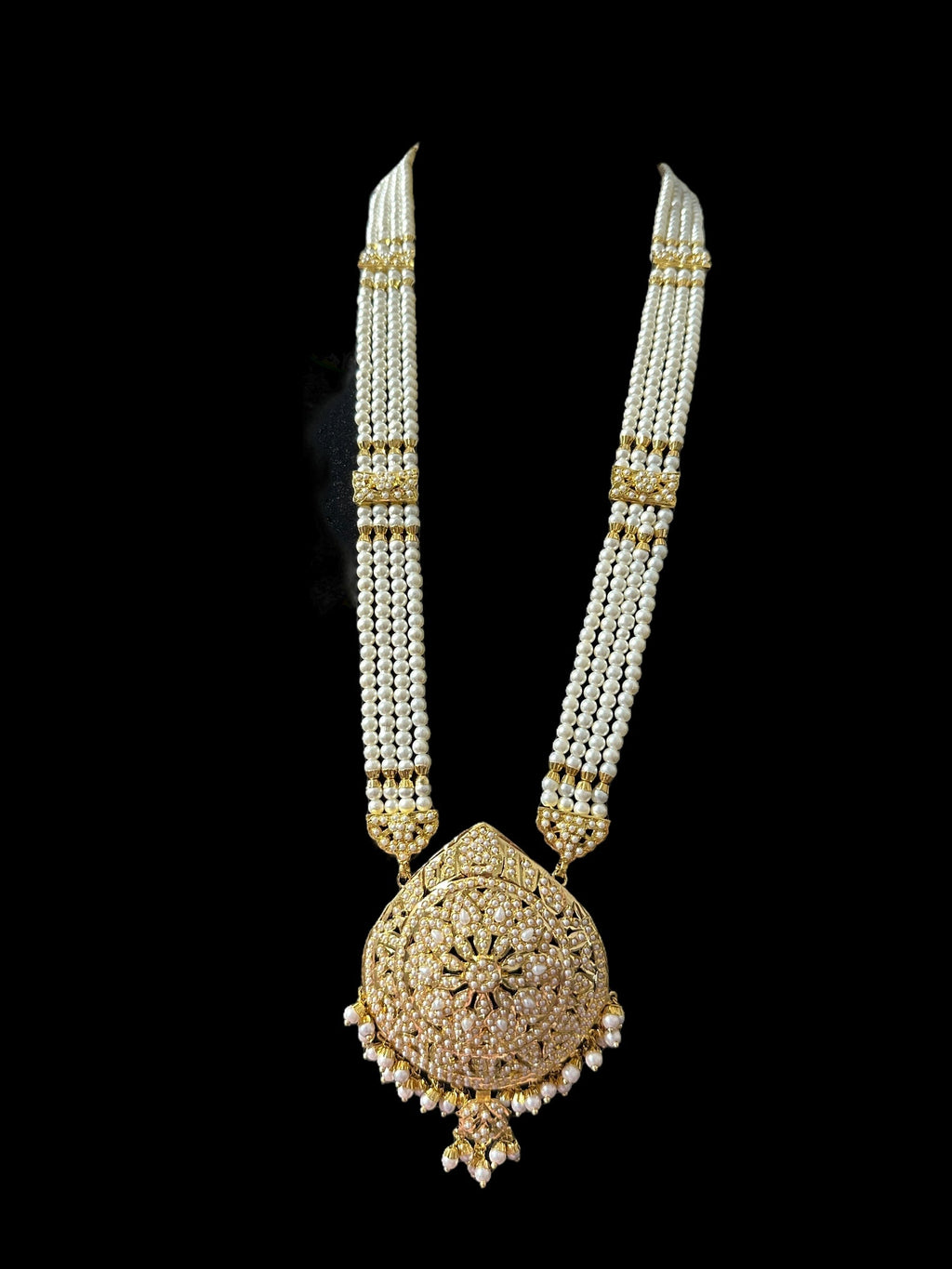 DLN129 jadau rani haar in pearls with earrings tika ( READY TO SHIP )