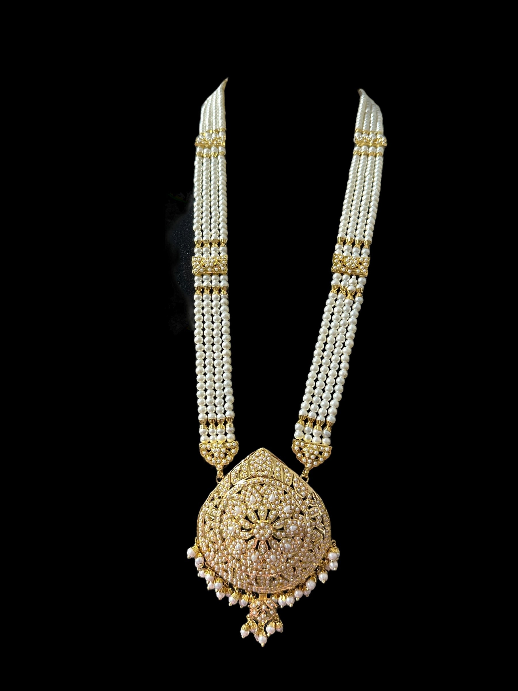 DLN129 jadau rani haar in pearls with earrings tika ( READY TO SHIP )