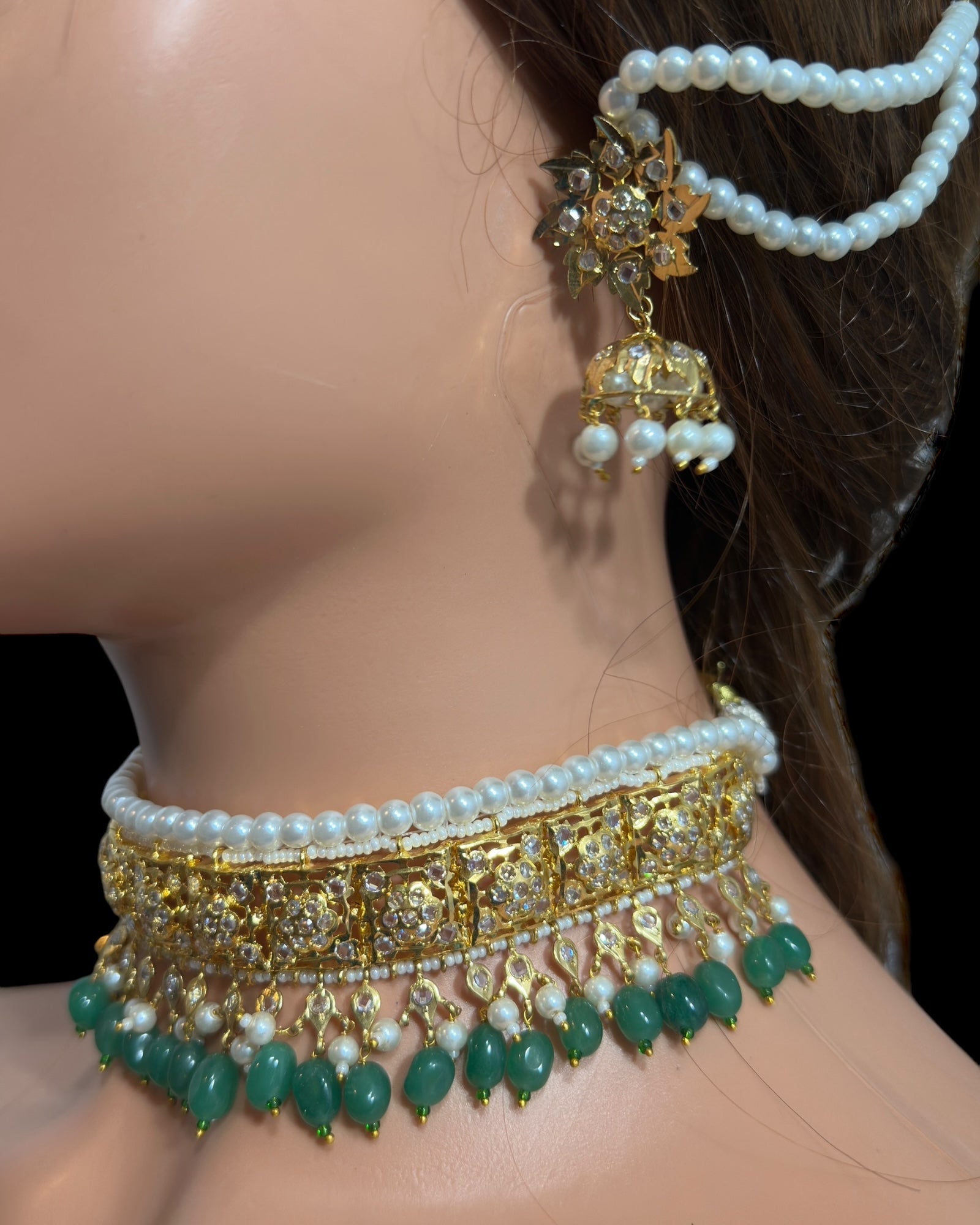 c562 sifat jadavi lacha in green  beads (READY TO SHIP  )