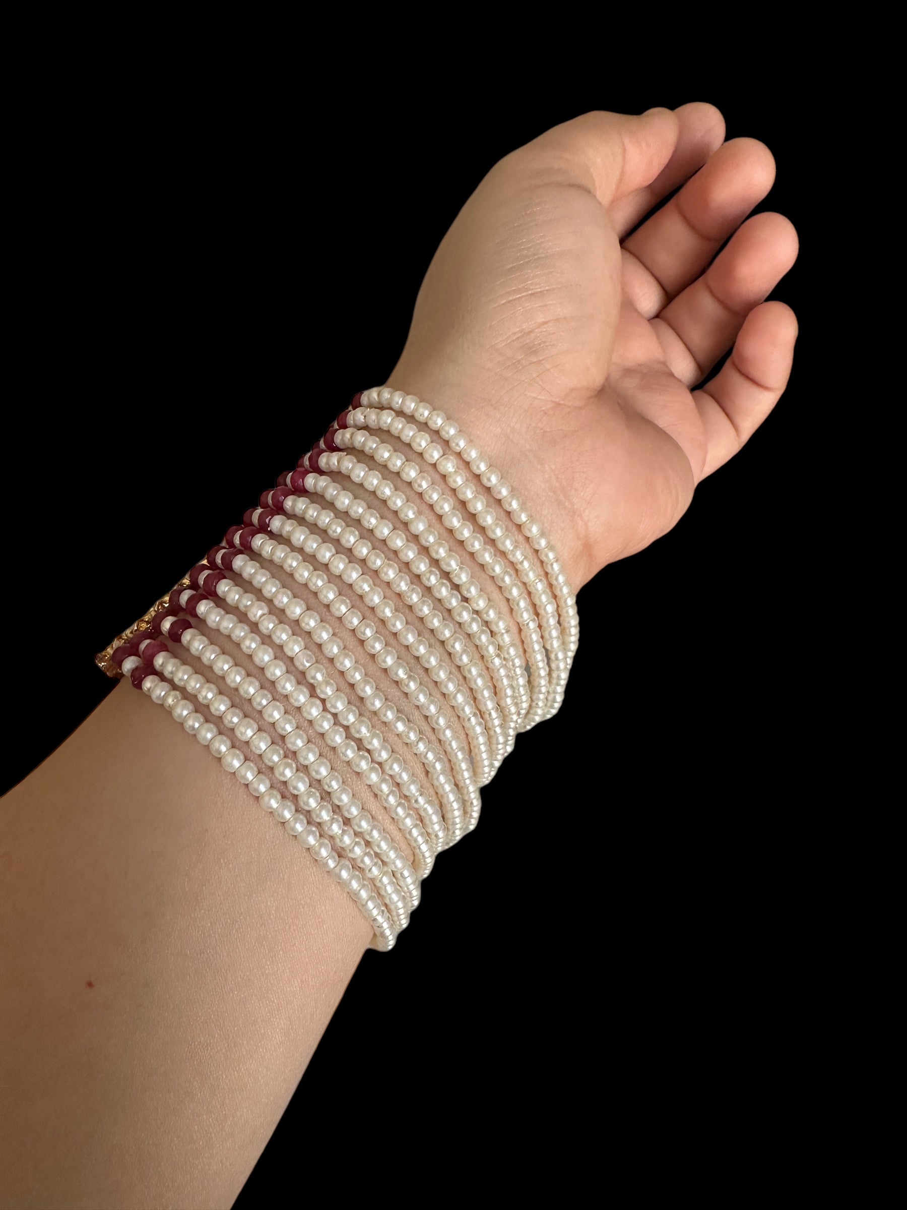 B198 Jadau bahi / bracelet - Ruby pearl ( READY TO SHIP  )