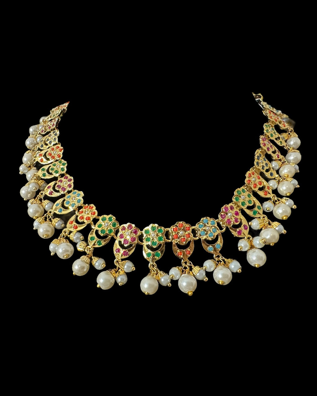 DNS194A Navratan jadau necklace set with tika ( READY TO SHIP )