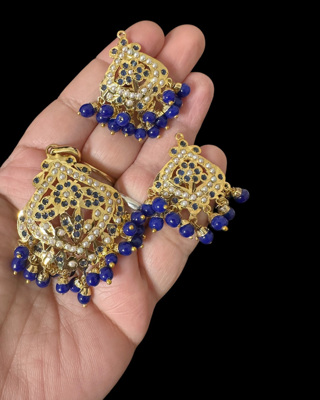 PS549 Ayeza jadau royal blue pearl pendant set ( READY TO SHIP )