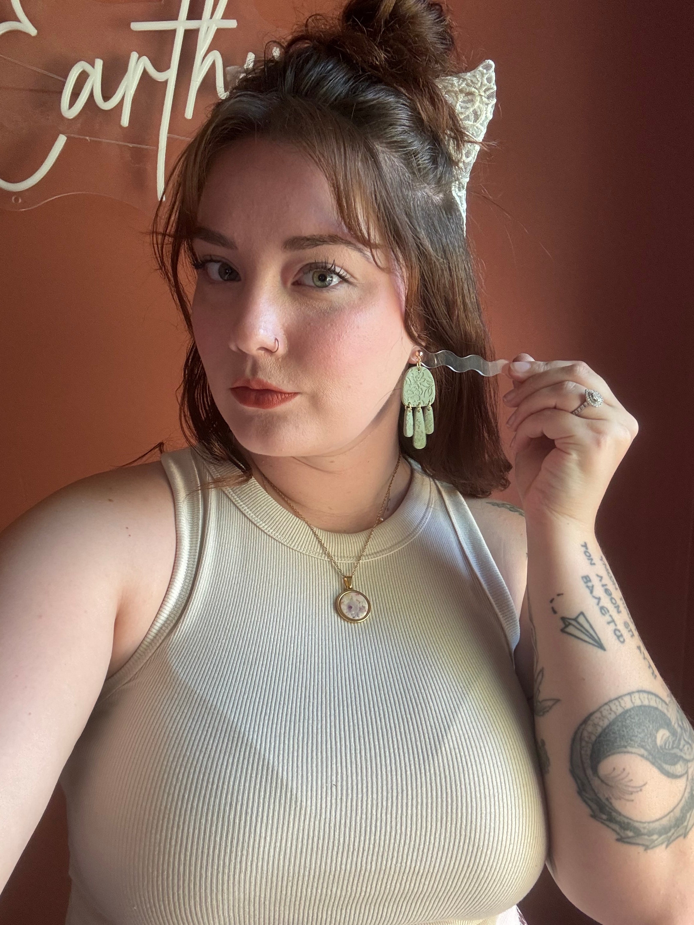 Amy, Green Floral Pressed