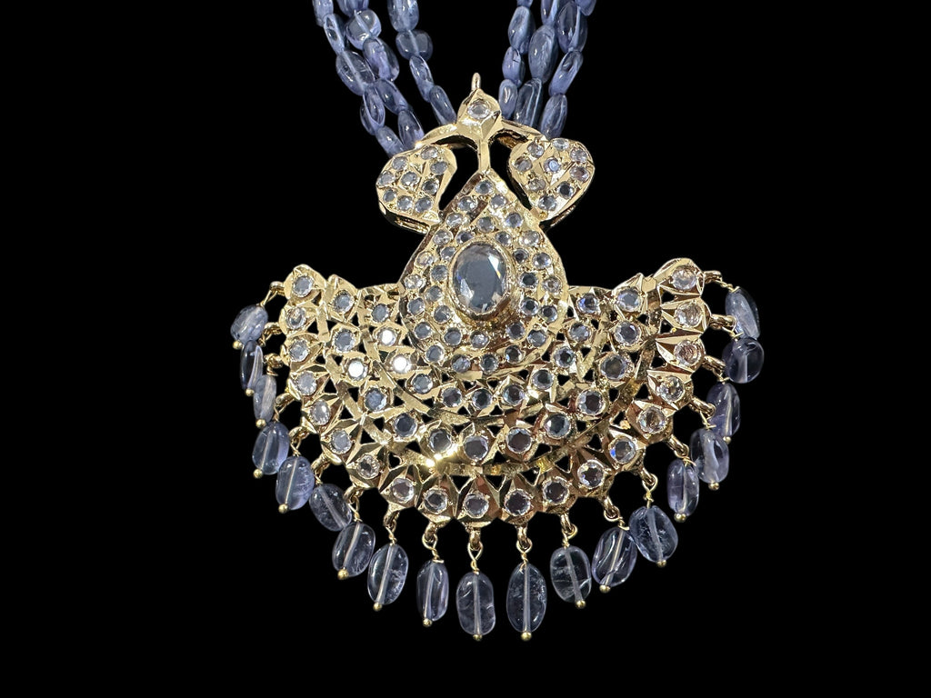 DLN124 Khushi long necklace with earrings in real tanzanite beads ( READY TO SHIP )