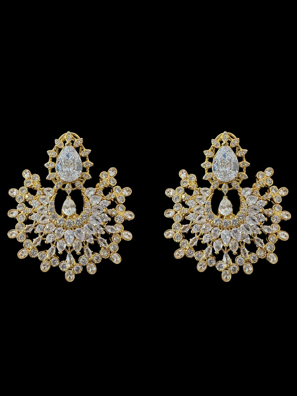 Subhana gold plated chandbali earrings tika set  -clear  ( READY TO SHIP )