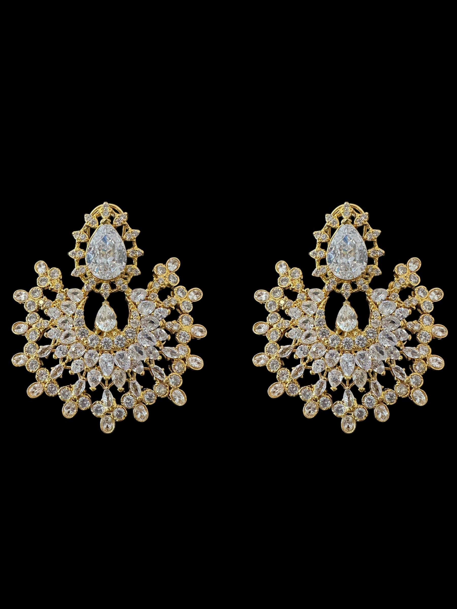 Subhana gold plated chandbali earrings tika set  -clear  ( READY TO SHIP )