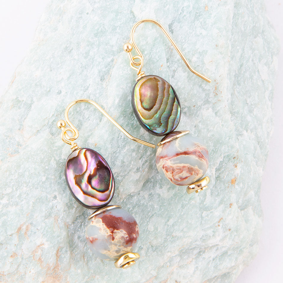 Baja Mint Jasper and Abalone Earrings