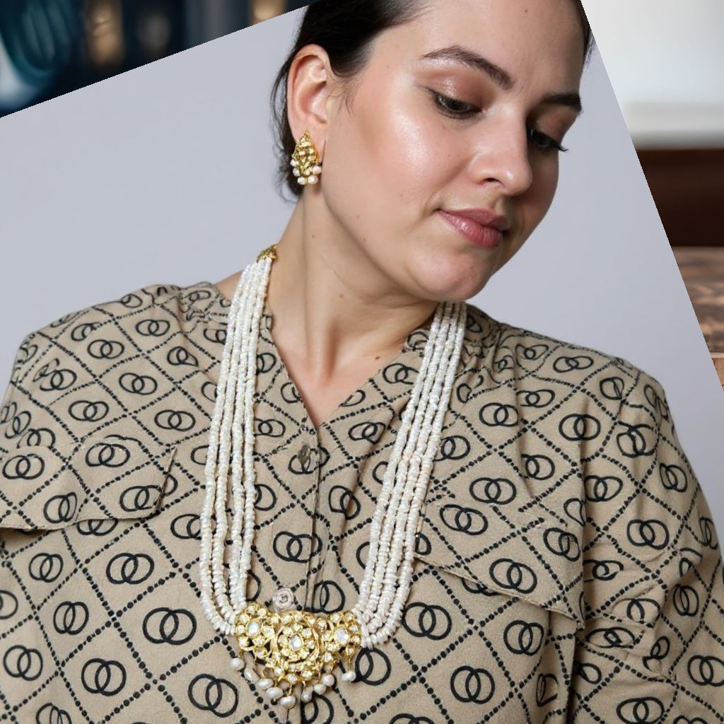 DLN1131 Moissanite Polki  Rani haar with pearls ( READY TO SHIP )