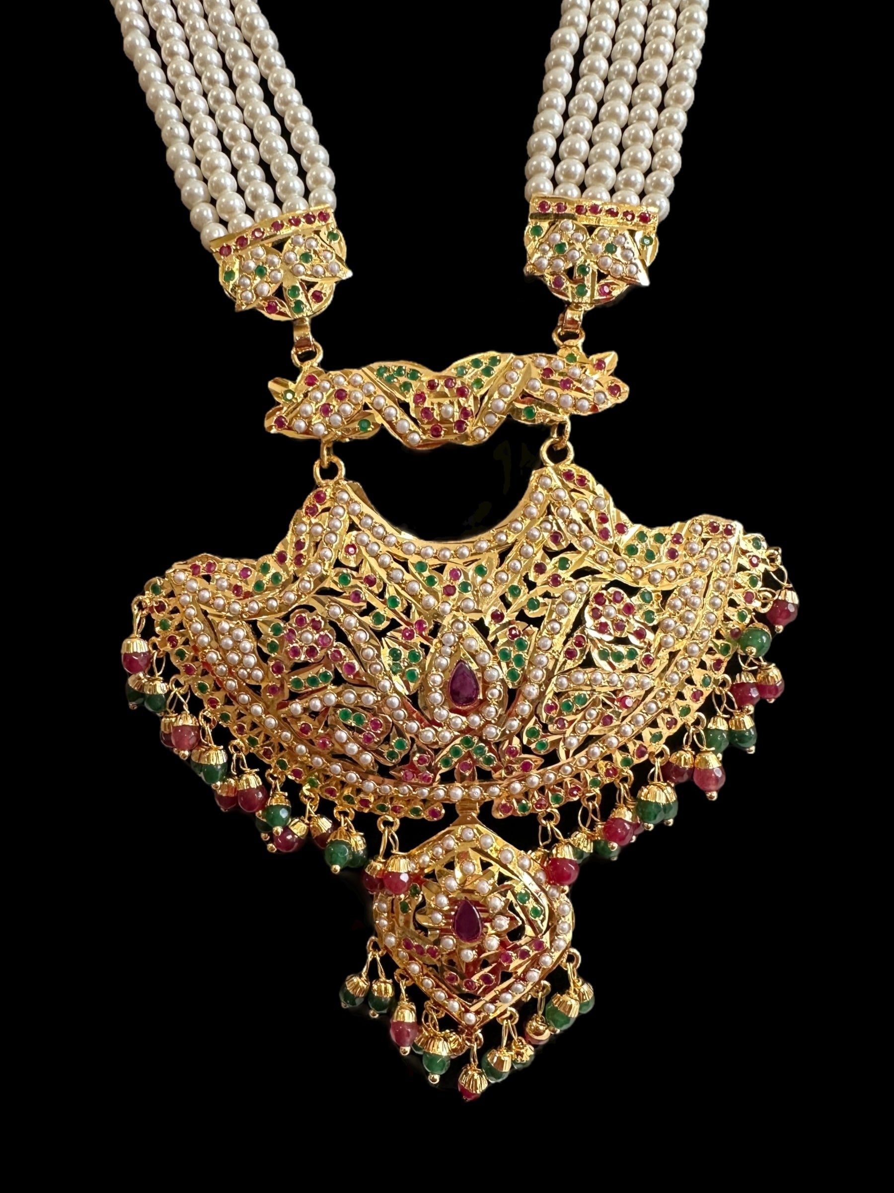 DLN87 Yashvi jadau rani haar in ruby emerald ( READY TO SHIP )