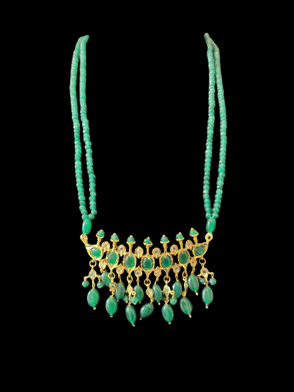 PS512 Tirmani with chandbali in green beads ( SHIPS IN 2 WEEKS  )